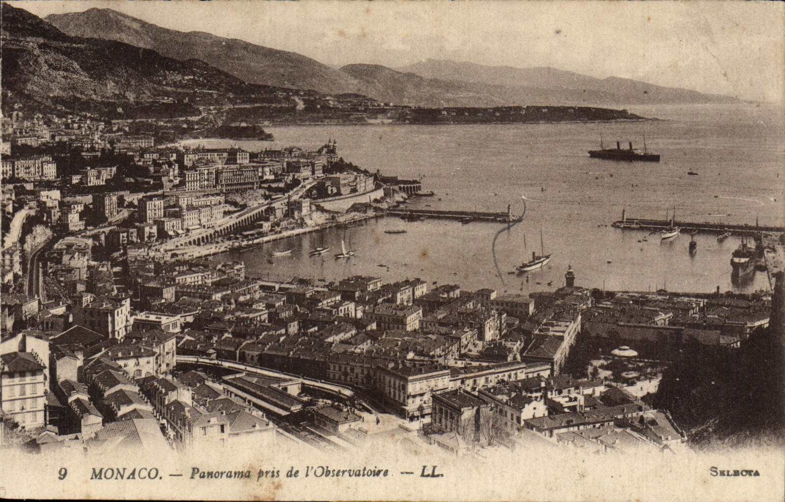 Panorama de Mónaco de la POSTAL de la VENDIMIA tomado del observatorio