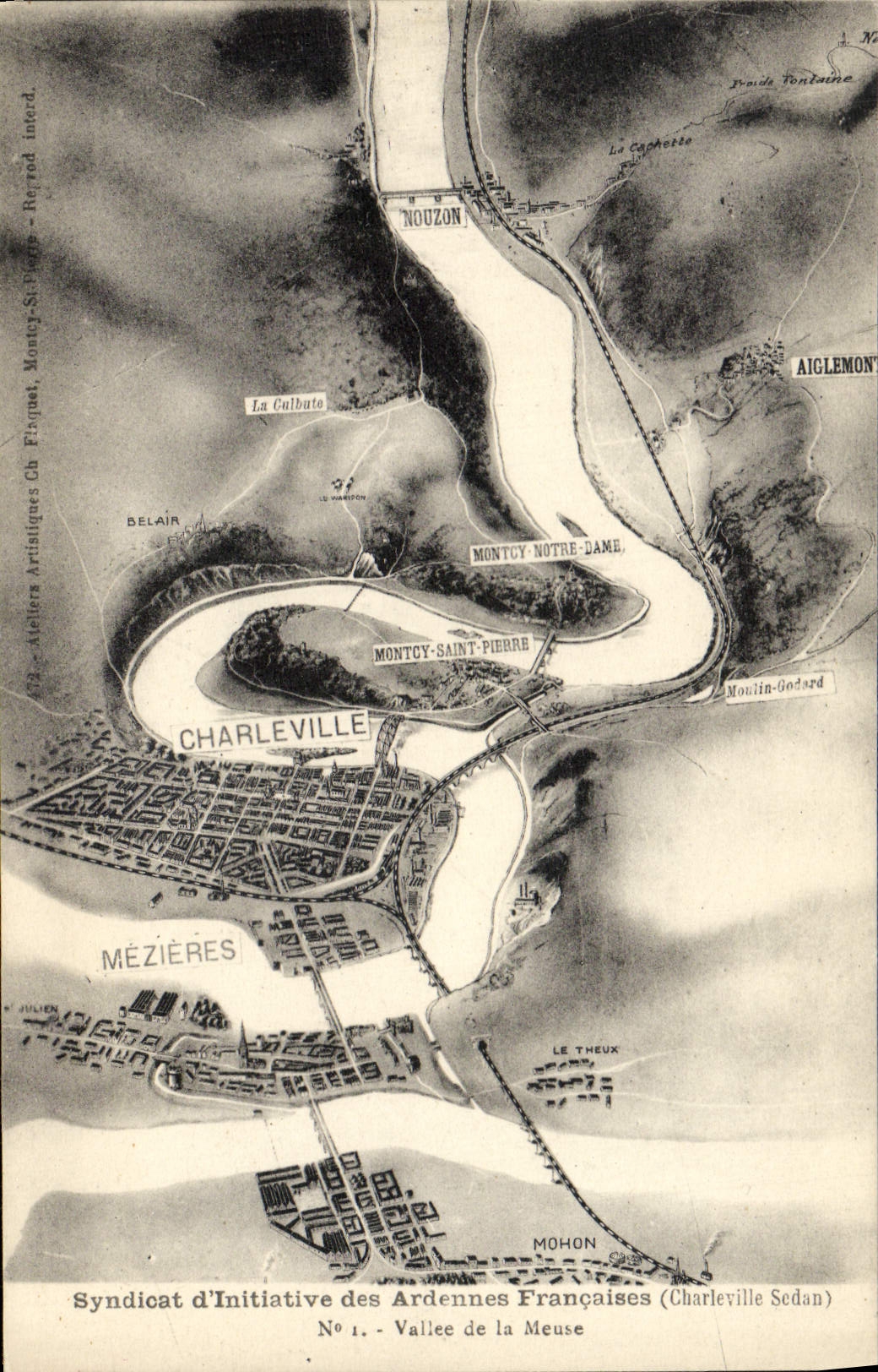 VINTAGE POSTCARD Tourist office Of the French Ardennes Valley Of the Meuse Militaria Charleville Sedan