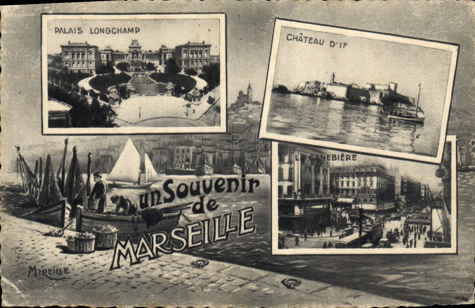 CPA Un Souvenir De Marseille Palais Longchamp Chateau d'If Canebiere 