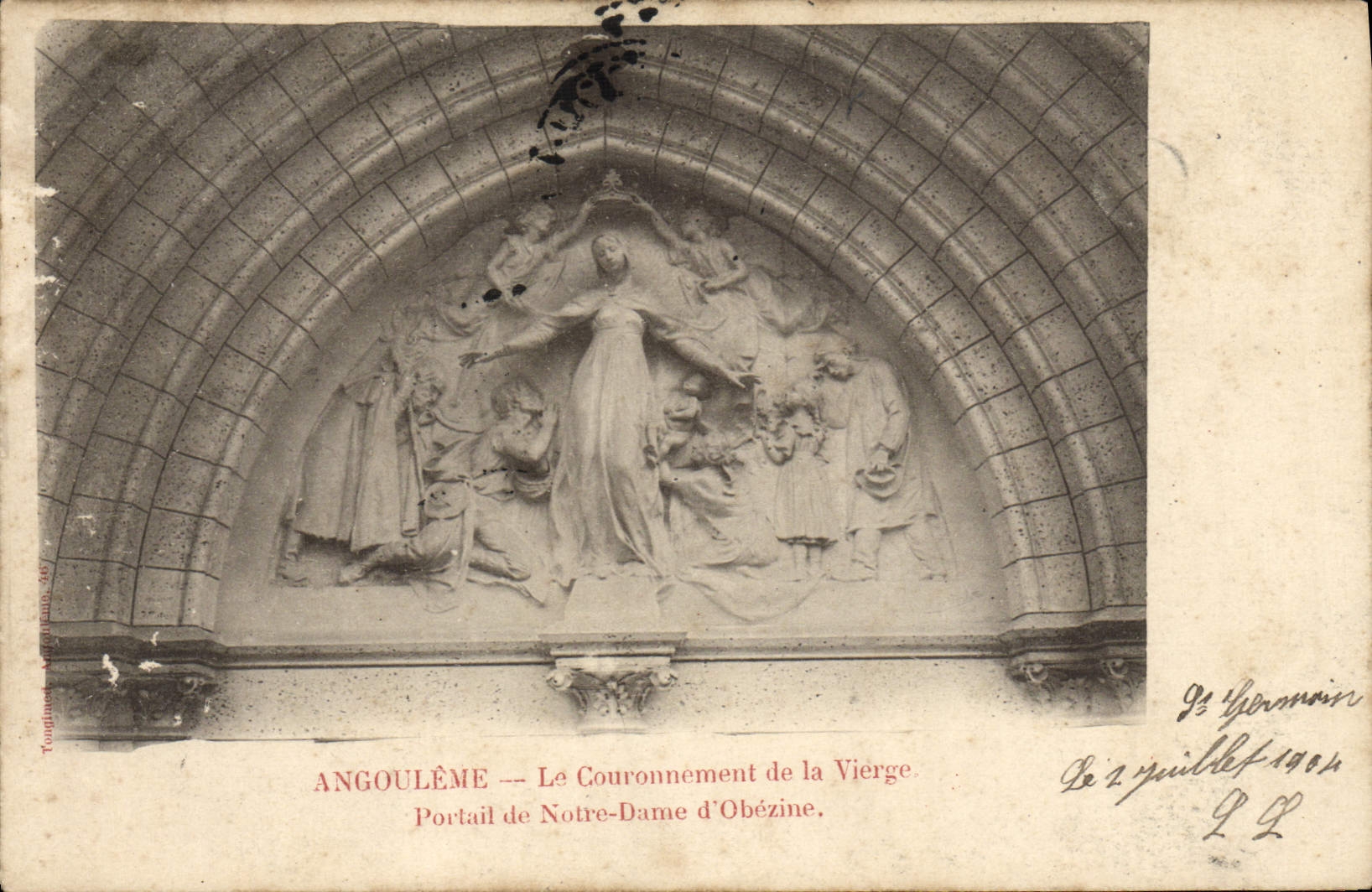 VINTAGE POSTCARD Angouleme Couronnemet Of the Virgin Gate Of Notre Dame D' Obezine