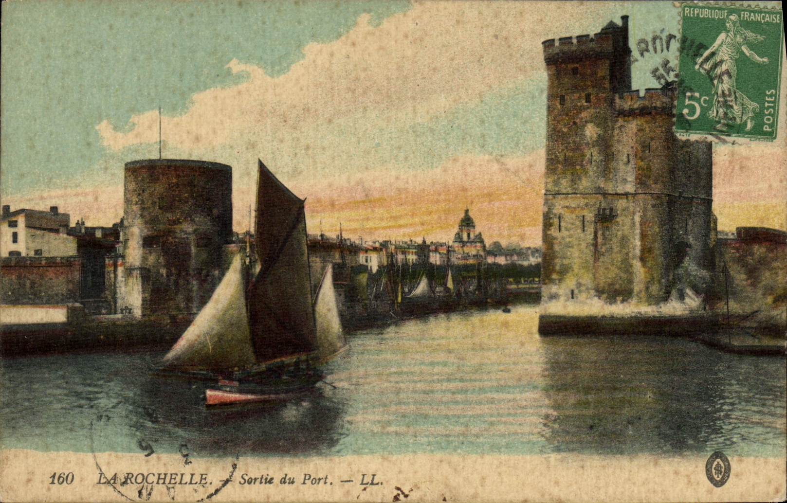 VINTAGE POSTCARD La Rochelle Left the Port Boat