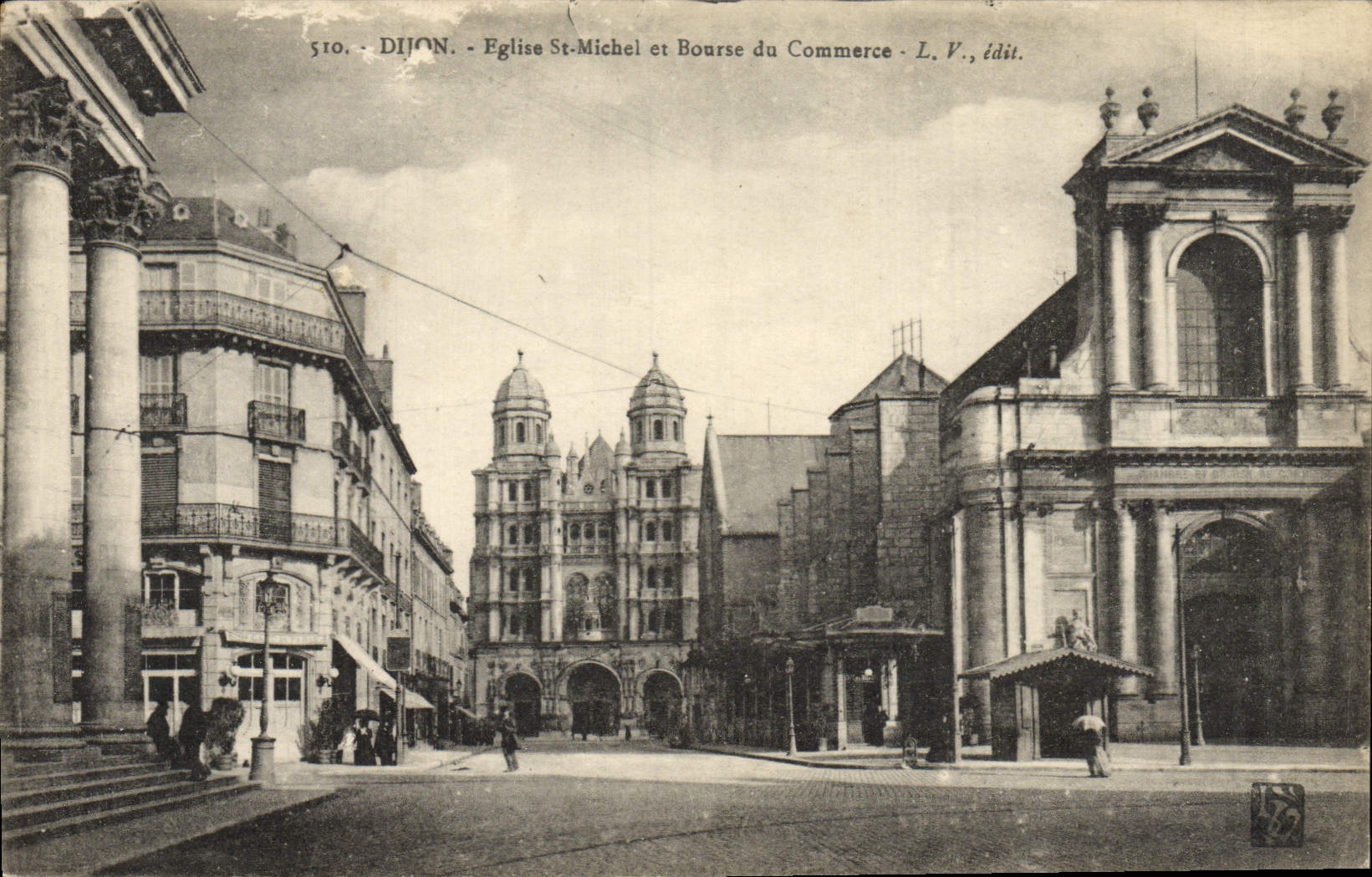 VINTAGE POSTCARD Dijon Church St Michel And Trading house