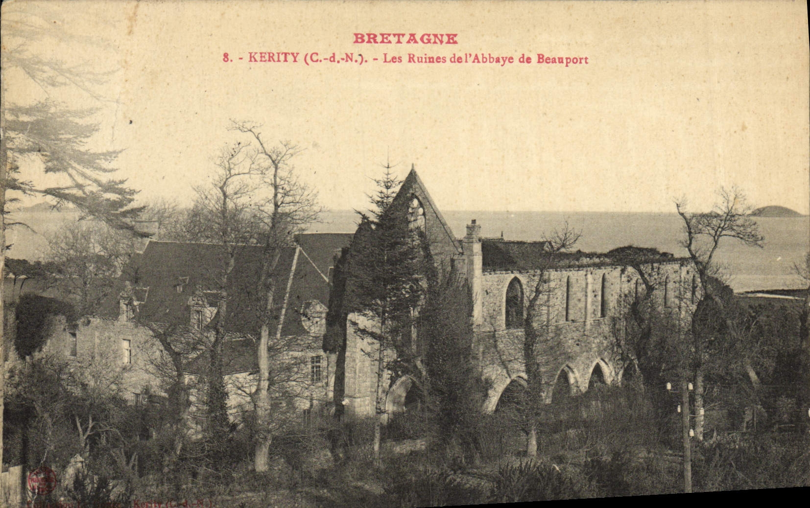 VINTAGE POSTCARD Brittany Kerity ruins of the abbey of Beauport