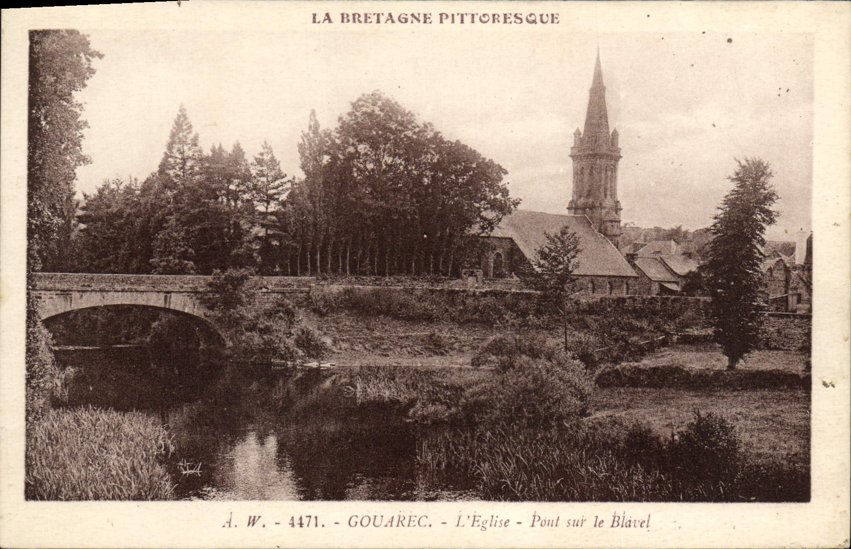 VINTAGE POSTCARD Gouarec the Church Bridge on Blavel