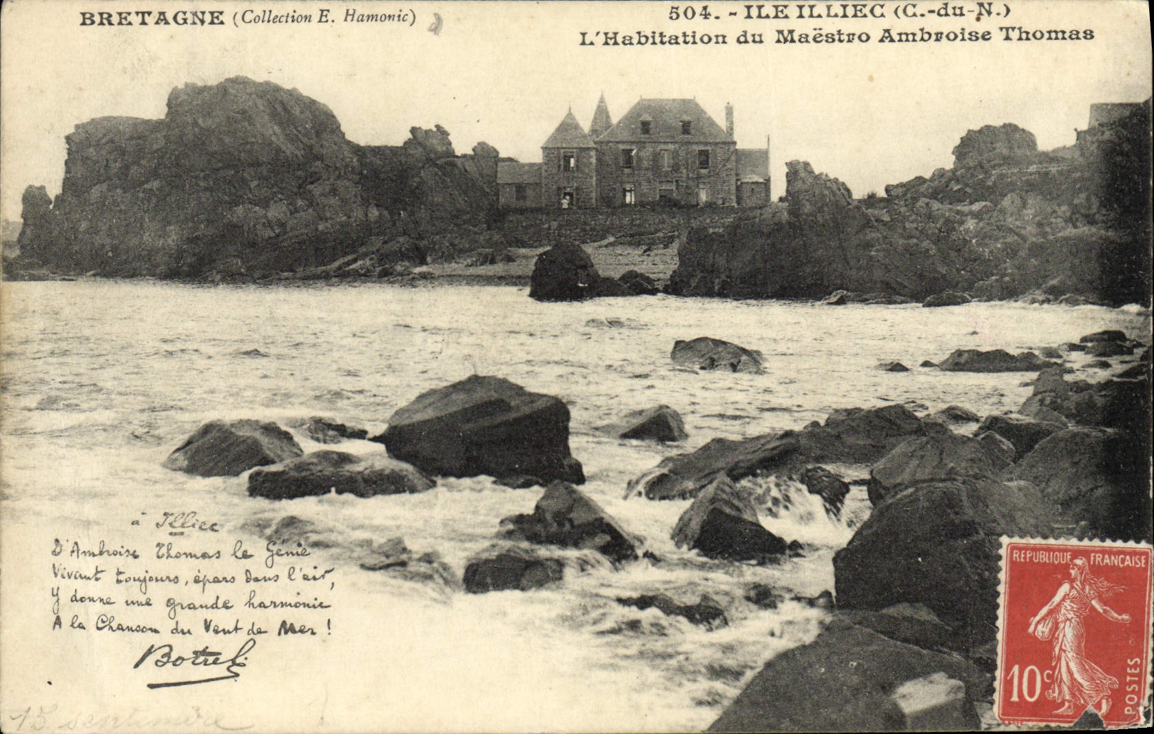 VINTAGE POSTCARD Island the United Kingdom Island of Illiec the dwelling of Maestro Ambroise Thomas Botrel