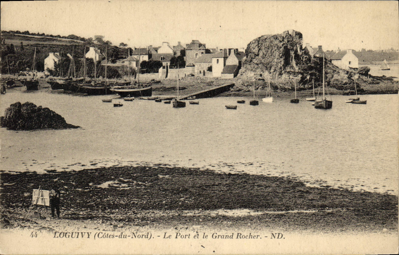 VINTAGE POSTCARD Loguivy the Port and the Large Rock Boats Painter