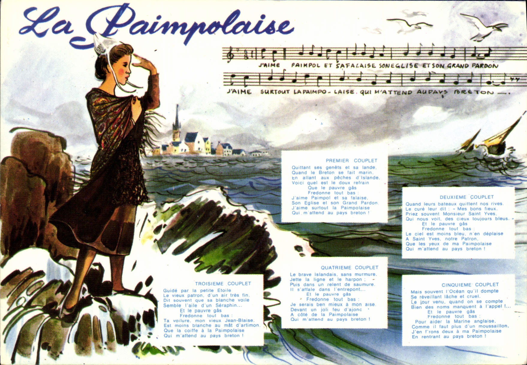 MODERN CARD Paimpolaise by Thedore Botrel Folklore Song
