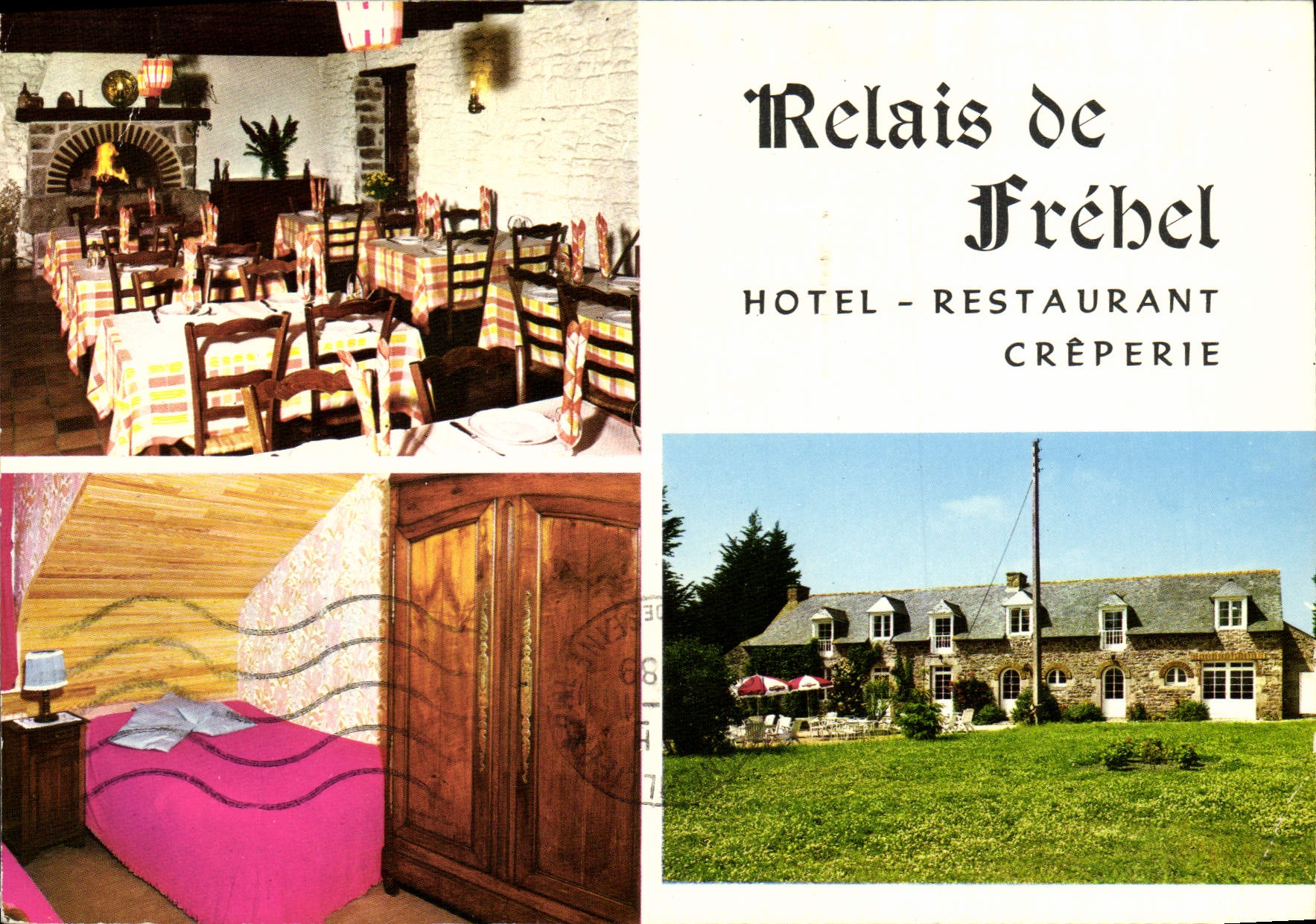 VINTAGE POSTCARD Salle For meetings banquets businesses Tallies rustic Plevenon Relais of Frehel