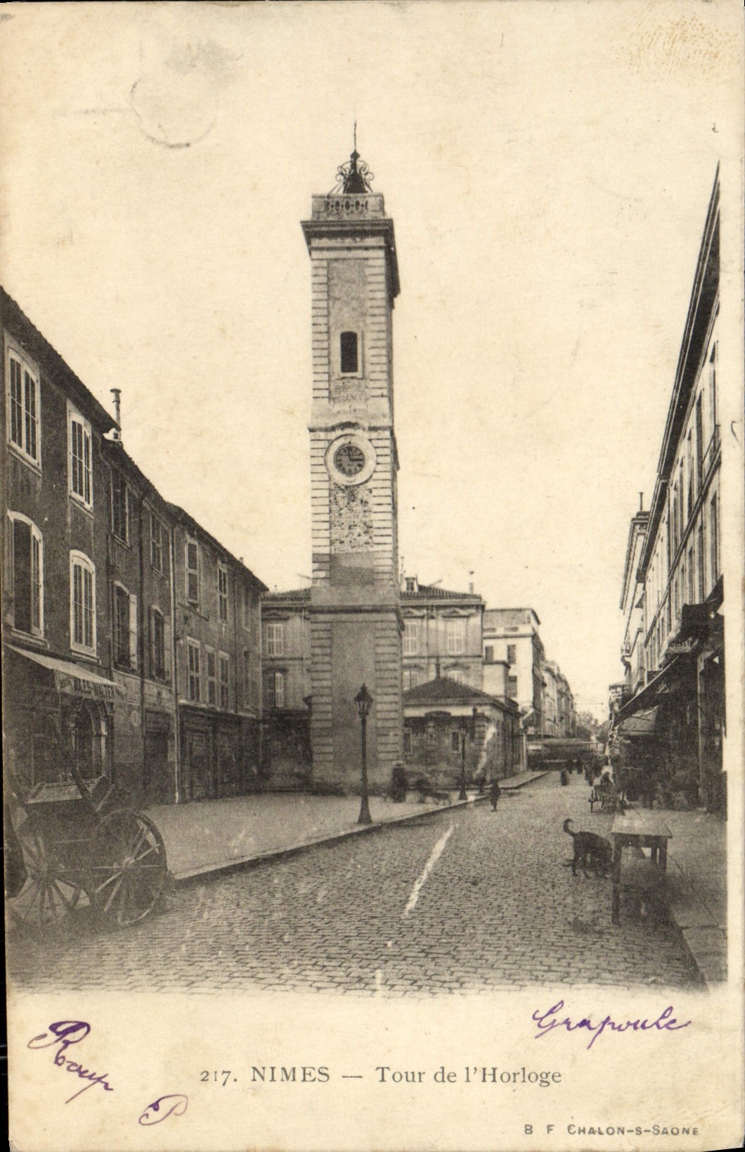 Vuelta de Nimes de la POSTAL de la VENDIMIA del reloj