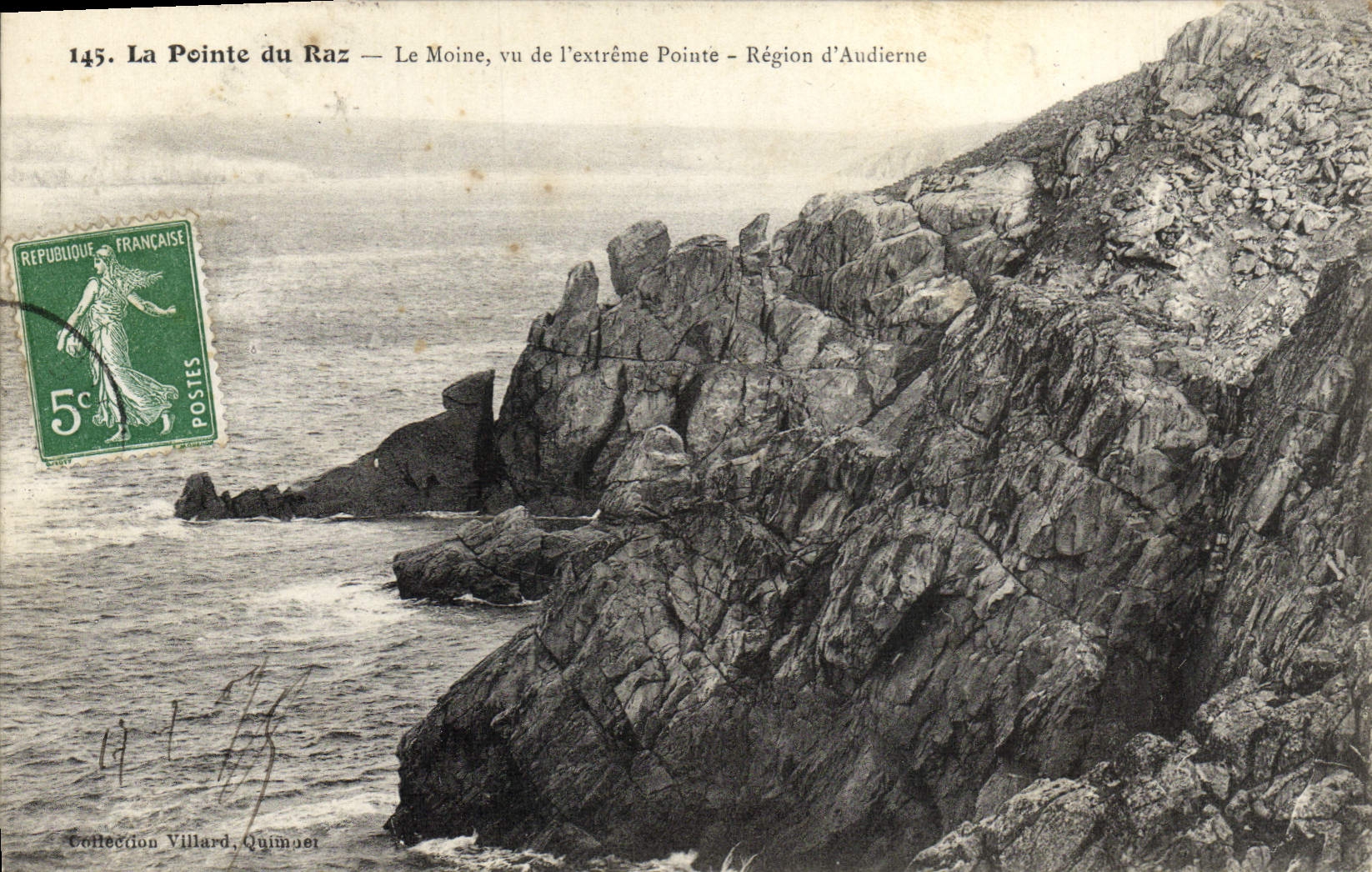 VINTAGE POSTCARD the Point Of the Strong current the Monk Seen Of the Extreme Point Area of Audierne