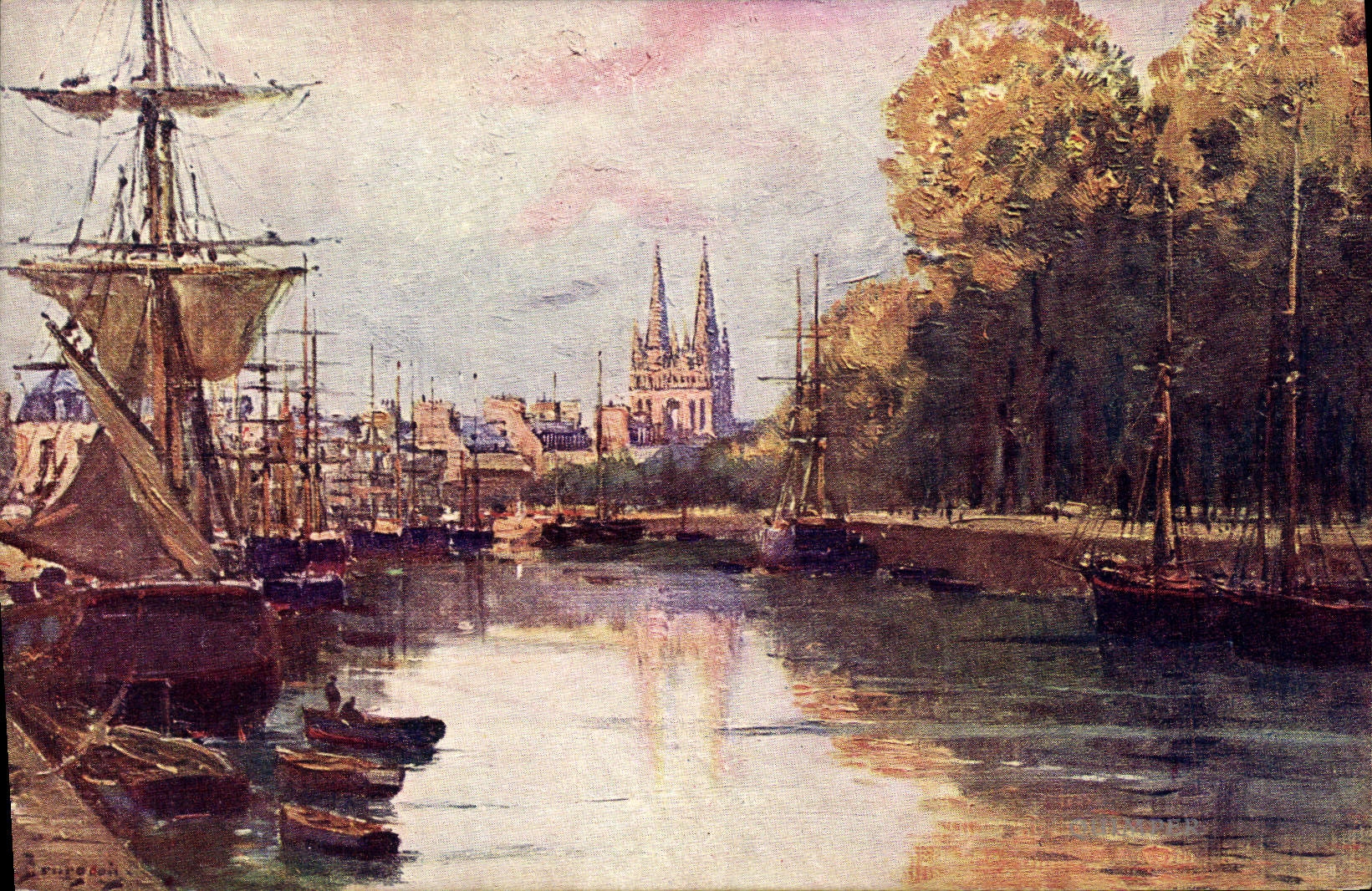 VINTAGE POSTCARD Sites of France per Middle-class man Bretange Quimper Boats Sailing