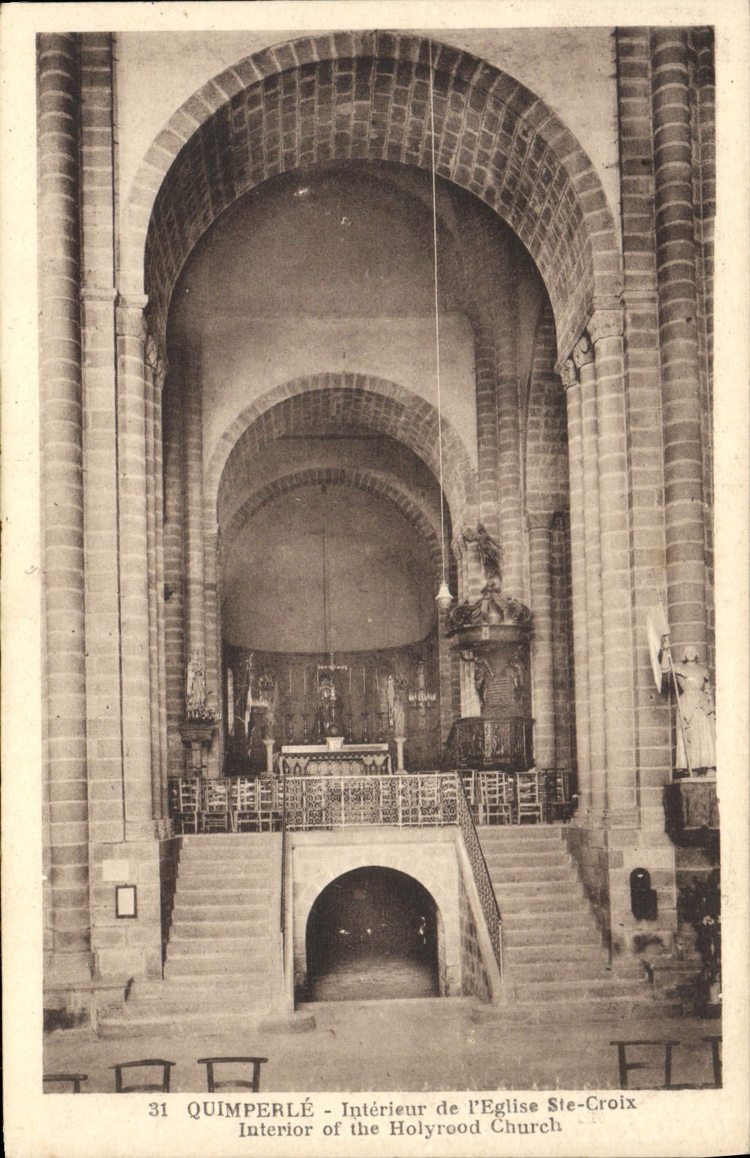 VINTAGE POSTCARD Interior Quimperle of the Church co. Cross Christ