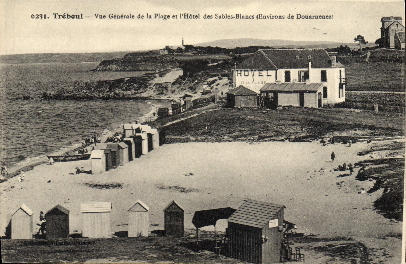VINTAGE POSTCARD Treboul View of the Beach and the Hotel of White Sands