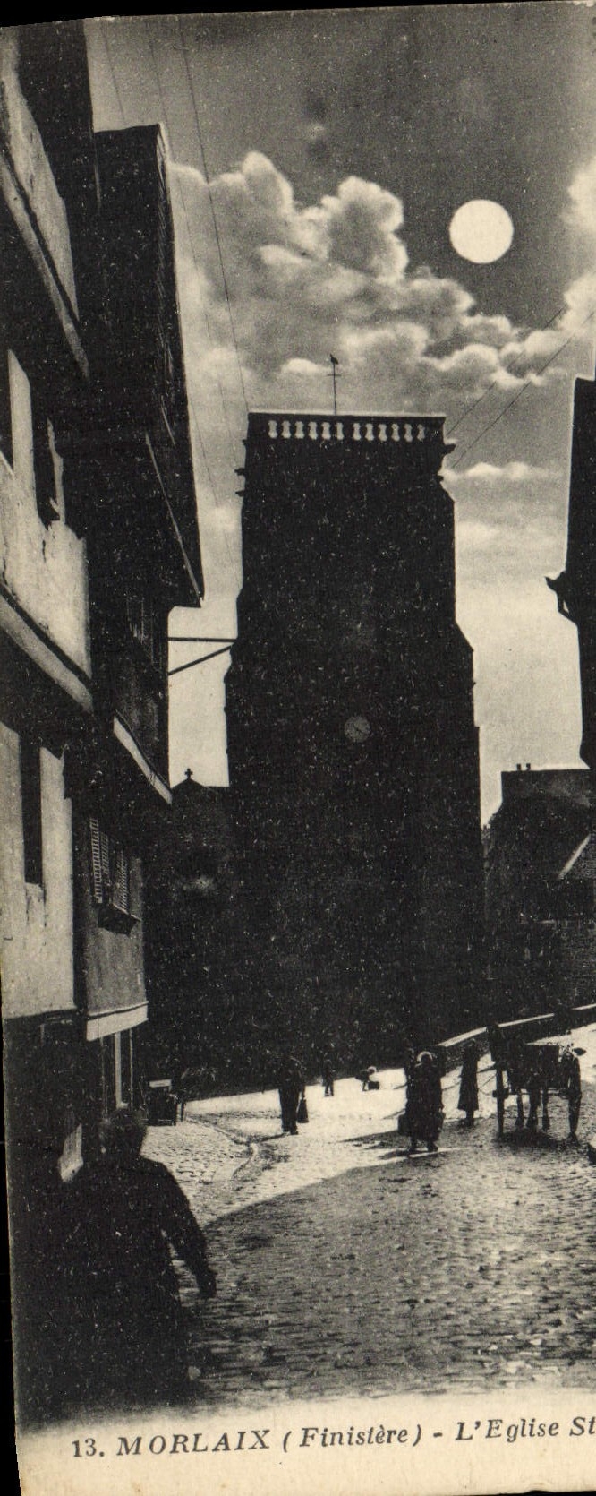 CPA Morlaix L'Eglise St Mathieu au clair de lune 