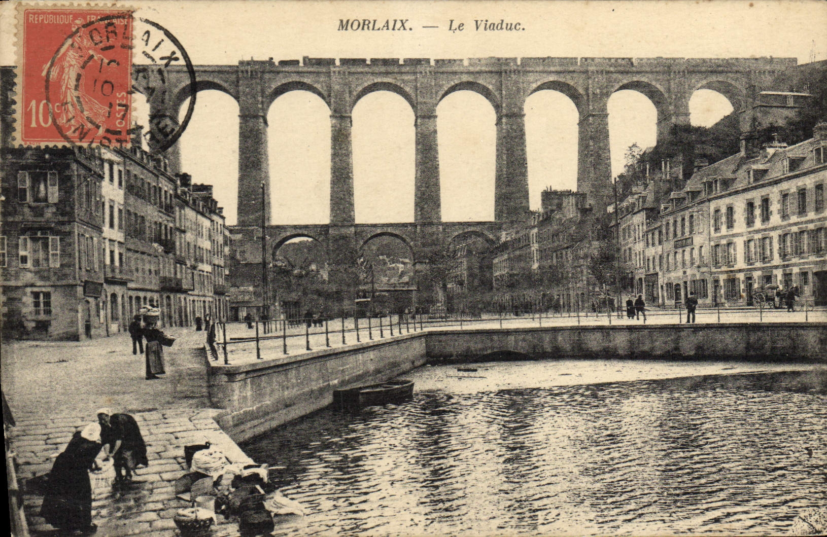 VINTAGE POSTCARD Morlaix the Viaduct Lavender fields