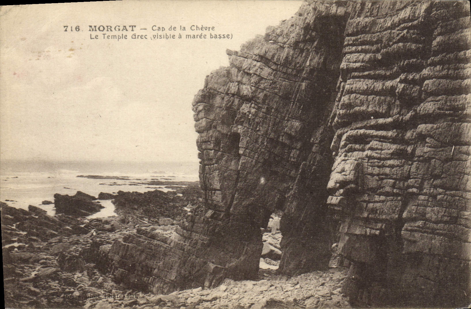 VINTAGE POSTCARD Morgat Cape of the Goat the visible Greek Temple has low tide