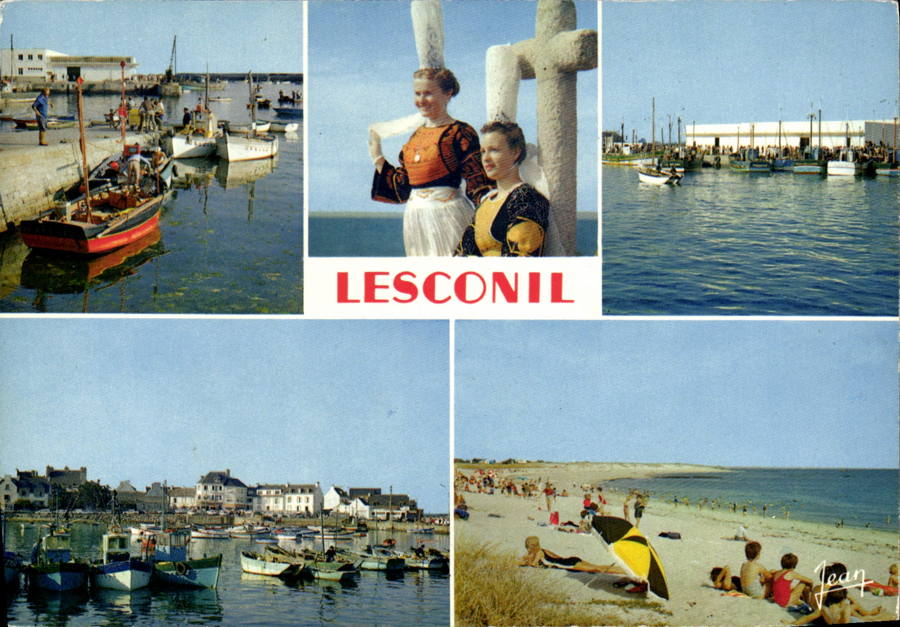 MODERN CARD Brittany Lesconil the Port and Criee Caps and costume of Bigoudenne Sables White