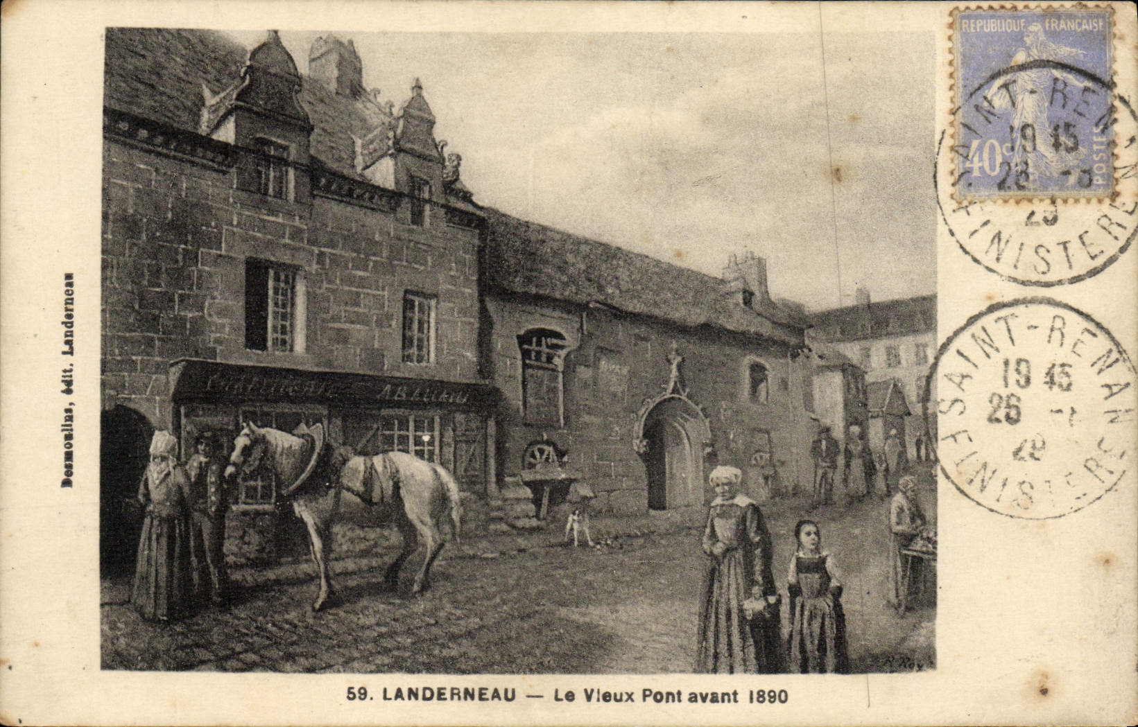 POSTAL Landerneau de la VENDIMIA el puente viejo antes del caballo 1890