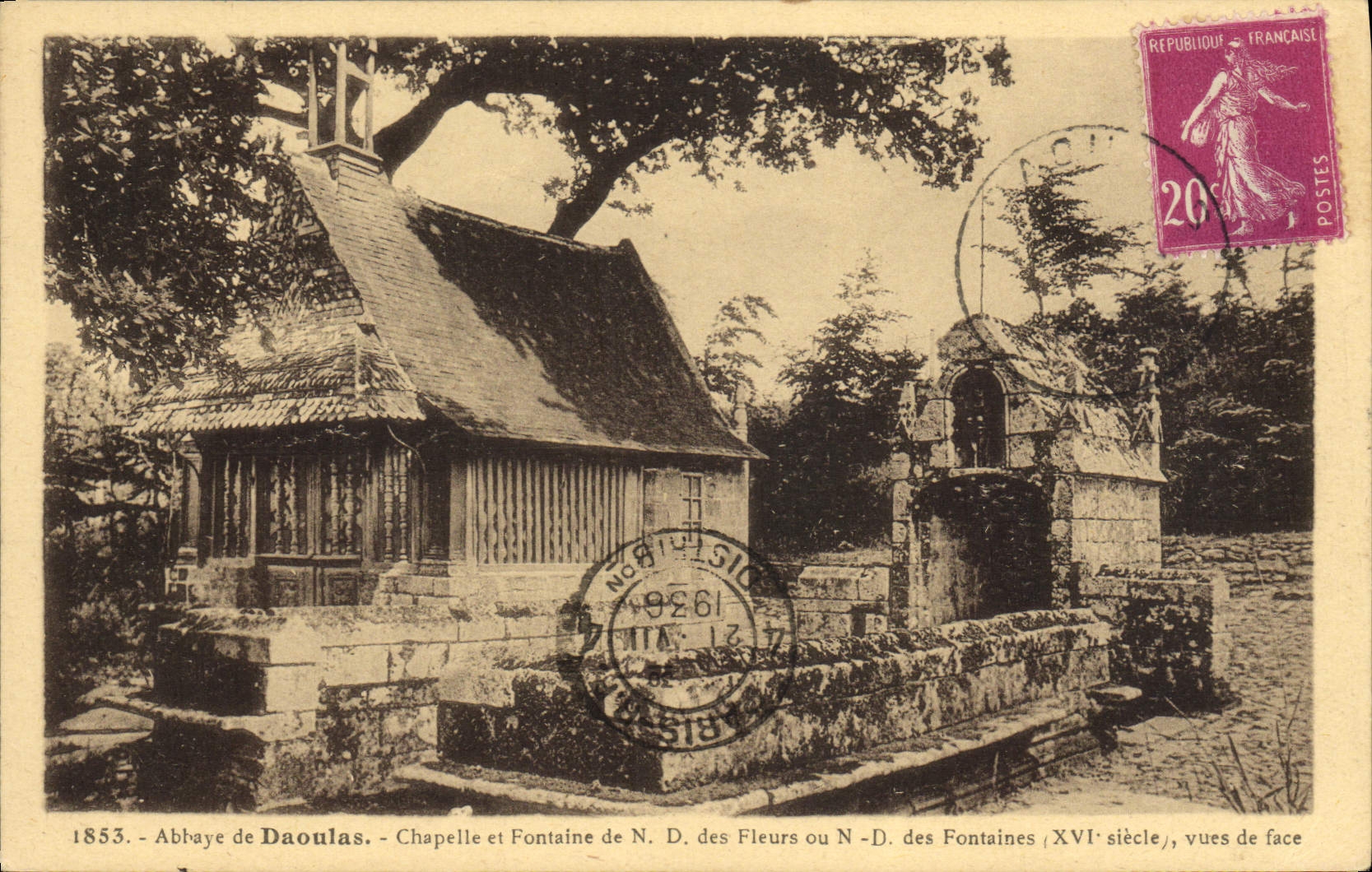 VINTAGE POSTCARD Abbey of Daoulas Vault and Fontaine of the Flowers or the Fountains