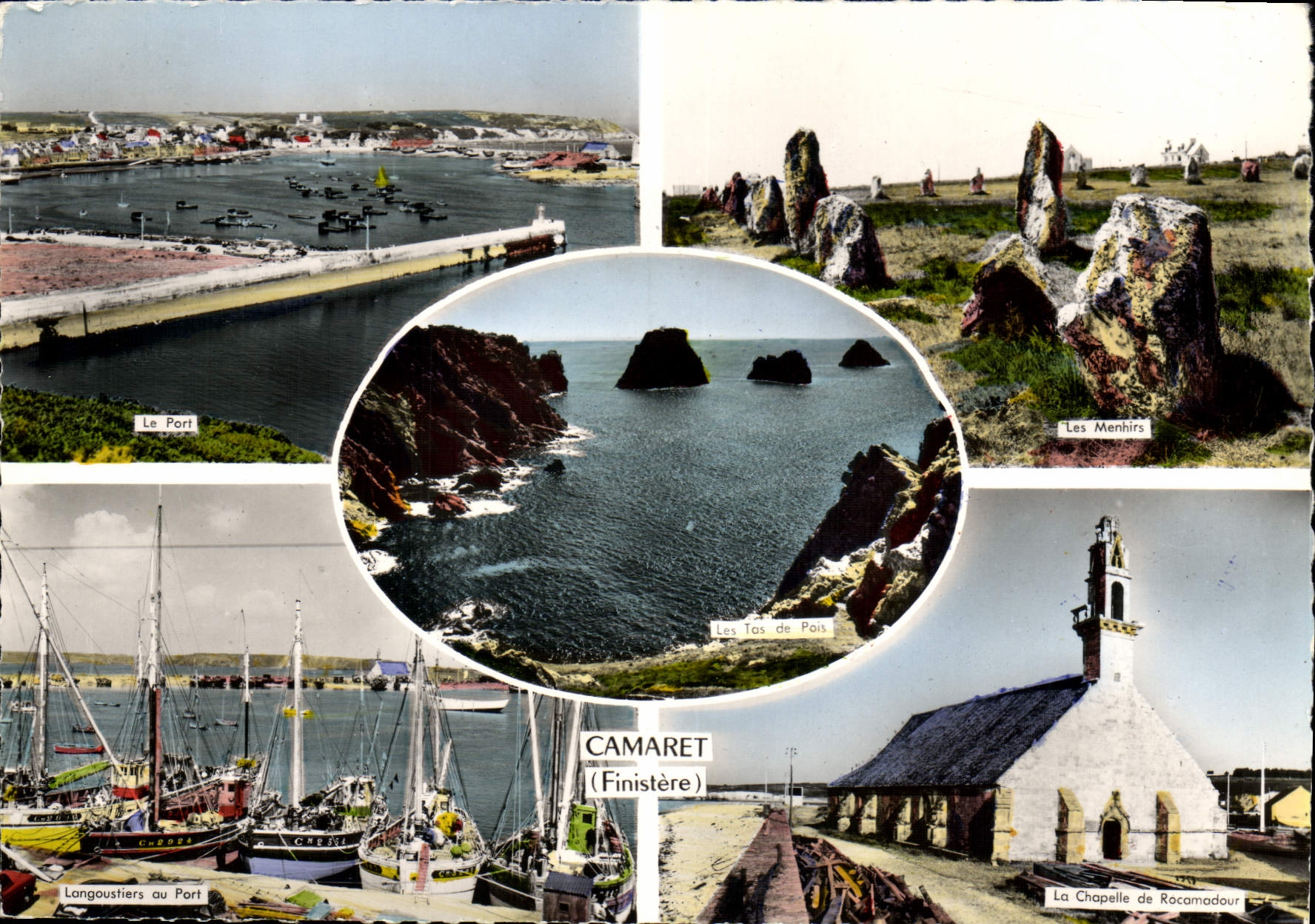 MODERN CARD Camaret the port the menhirs Lobster boats with the port the vault of Rocamadour