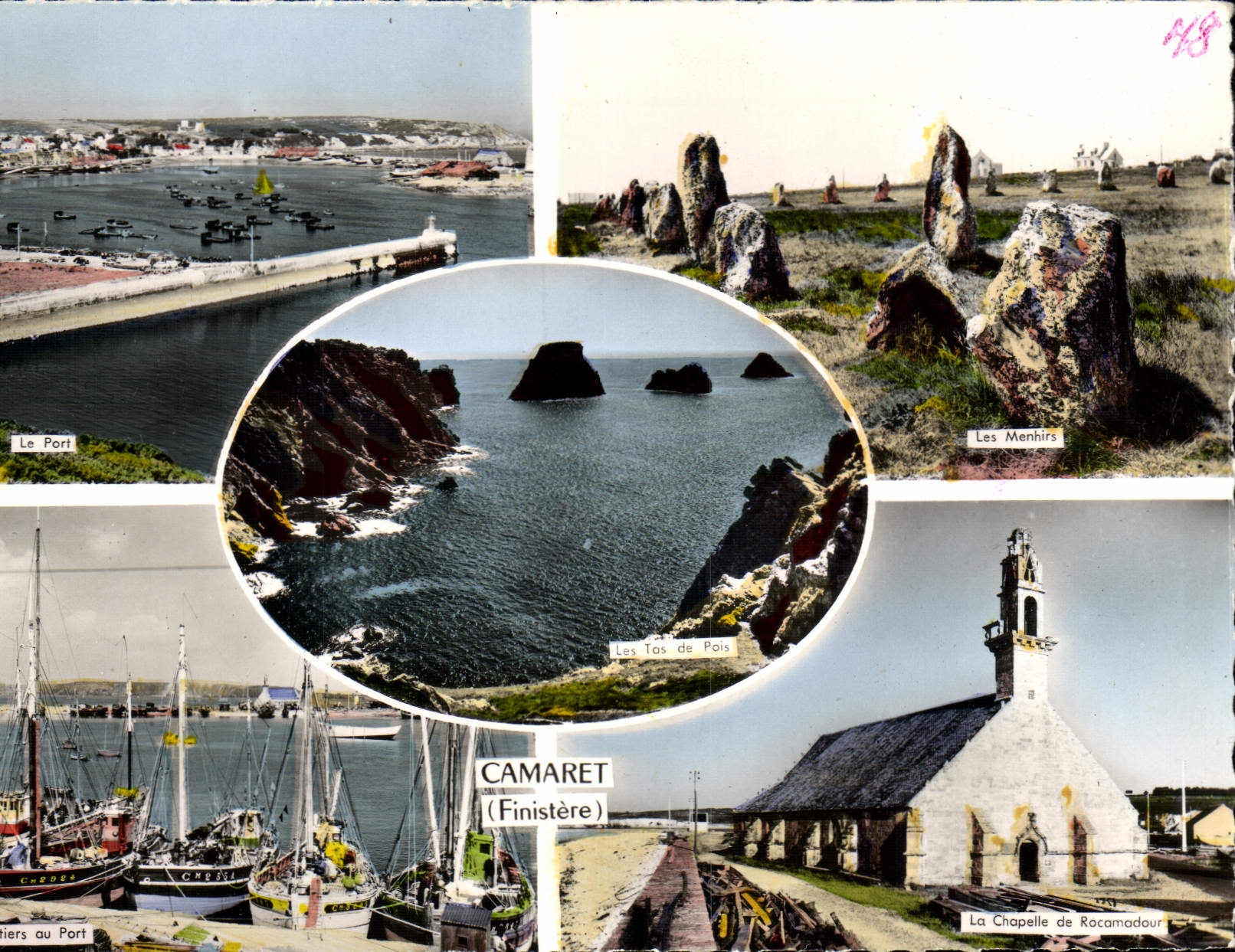 CPM Camaret Le port Les menhirs Langoustiers au port la chapelle de Rocamadour