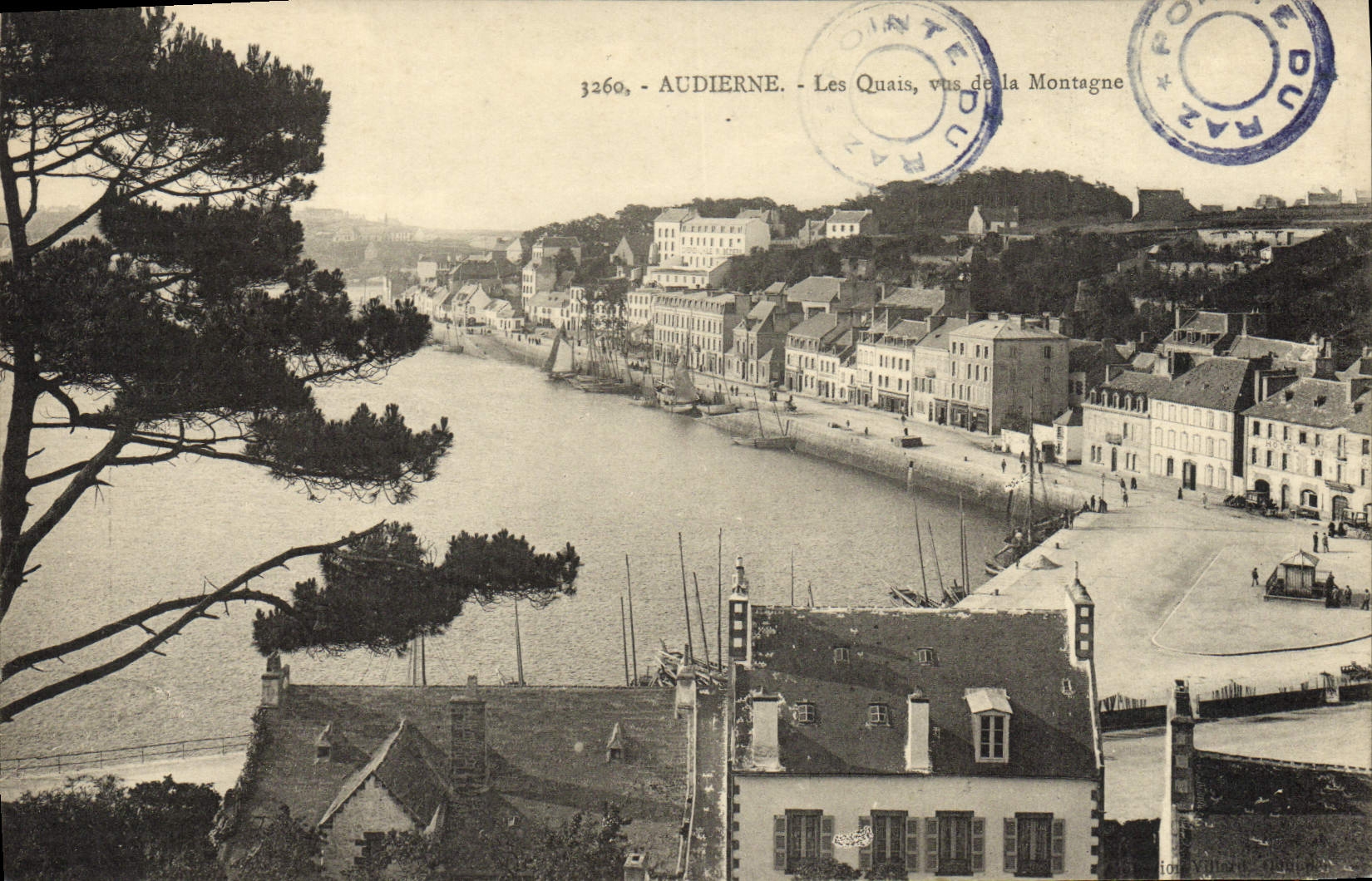VINTAGE POSTCARD Audierne Quays seen of the Mountain
