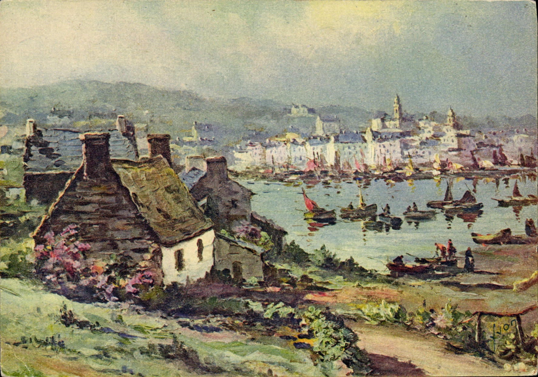 VINTAGE POSTCARD Audierne View of the Port Boats