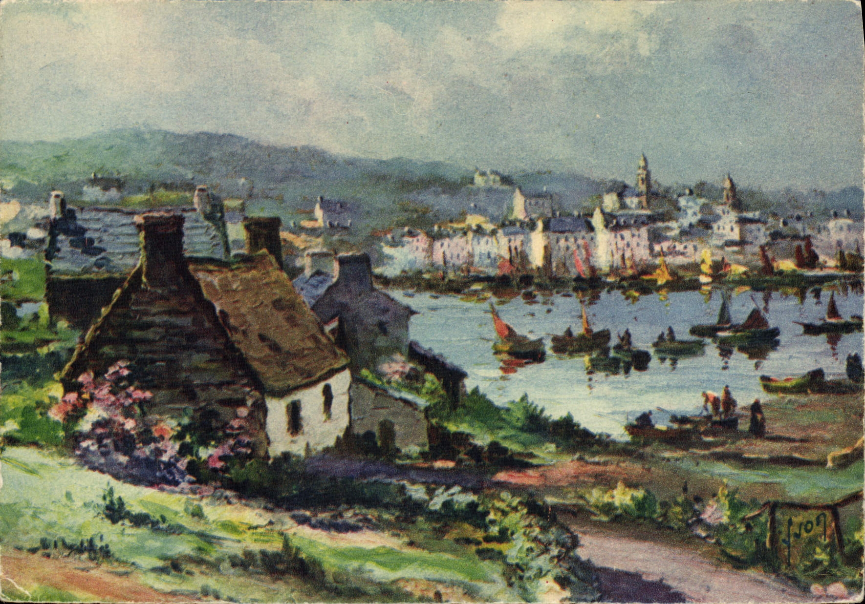 MODERN CARD Audierne View of the Port