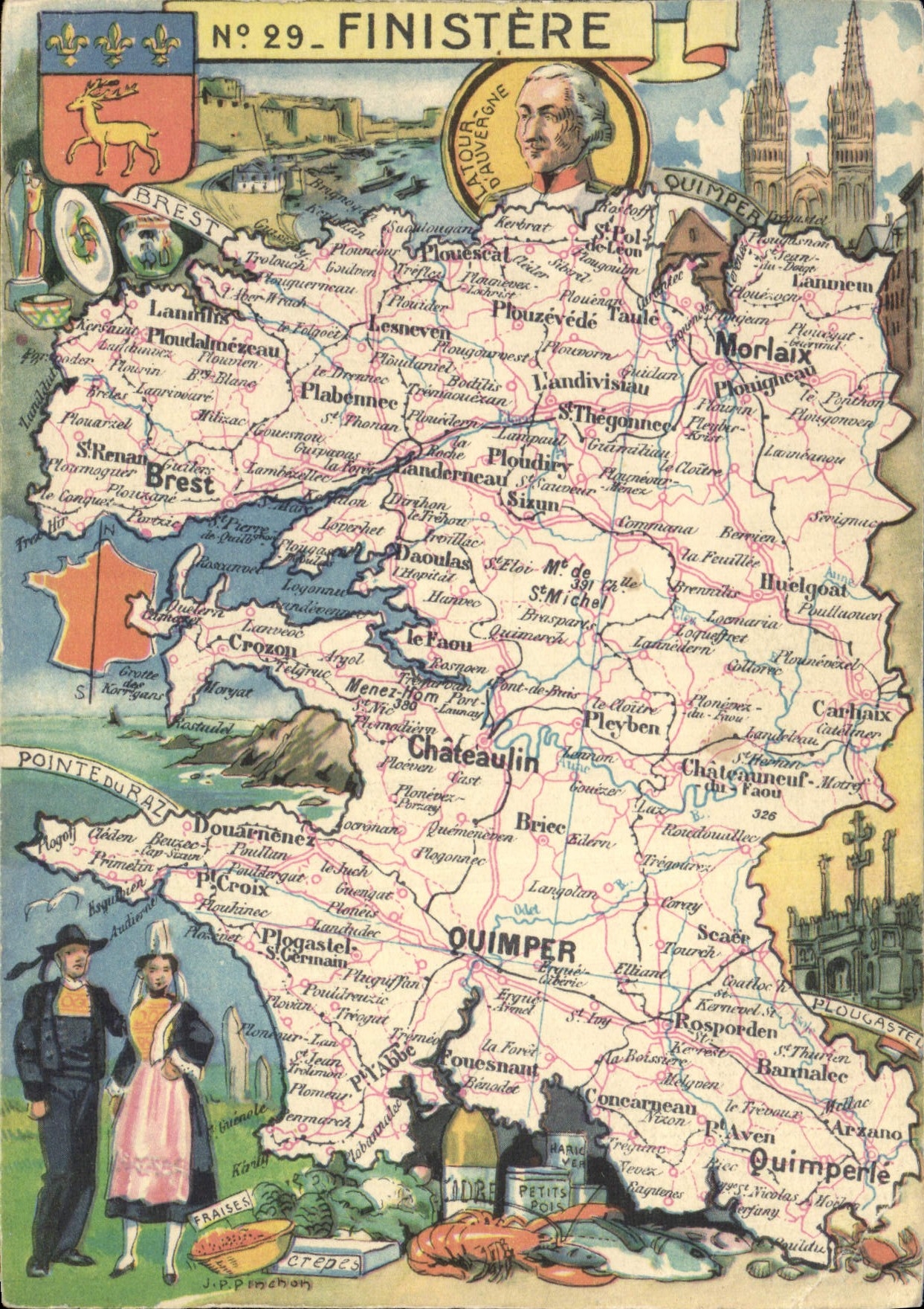 VINTAGE POSTCARD Chart Finistere Folklore