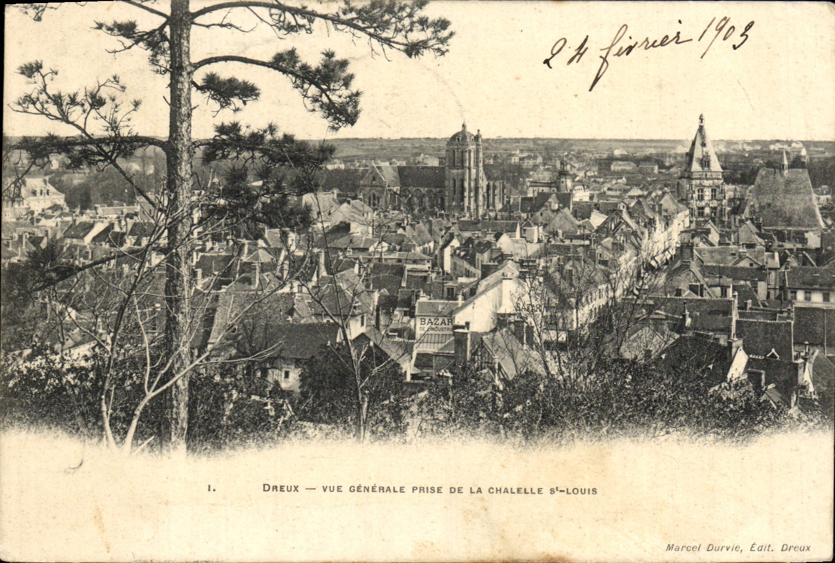 Opinión de Dreux de la POSTAL de la VENDIMIA tomada de la cámara acorazada St. Louis