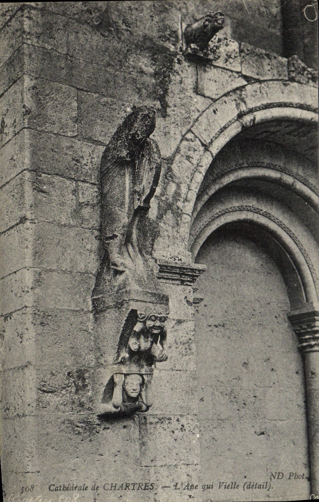 Catedral de la POSTAL de la VENDIMIA de Chartres el asno que Hurdy-gurdy