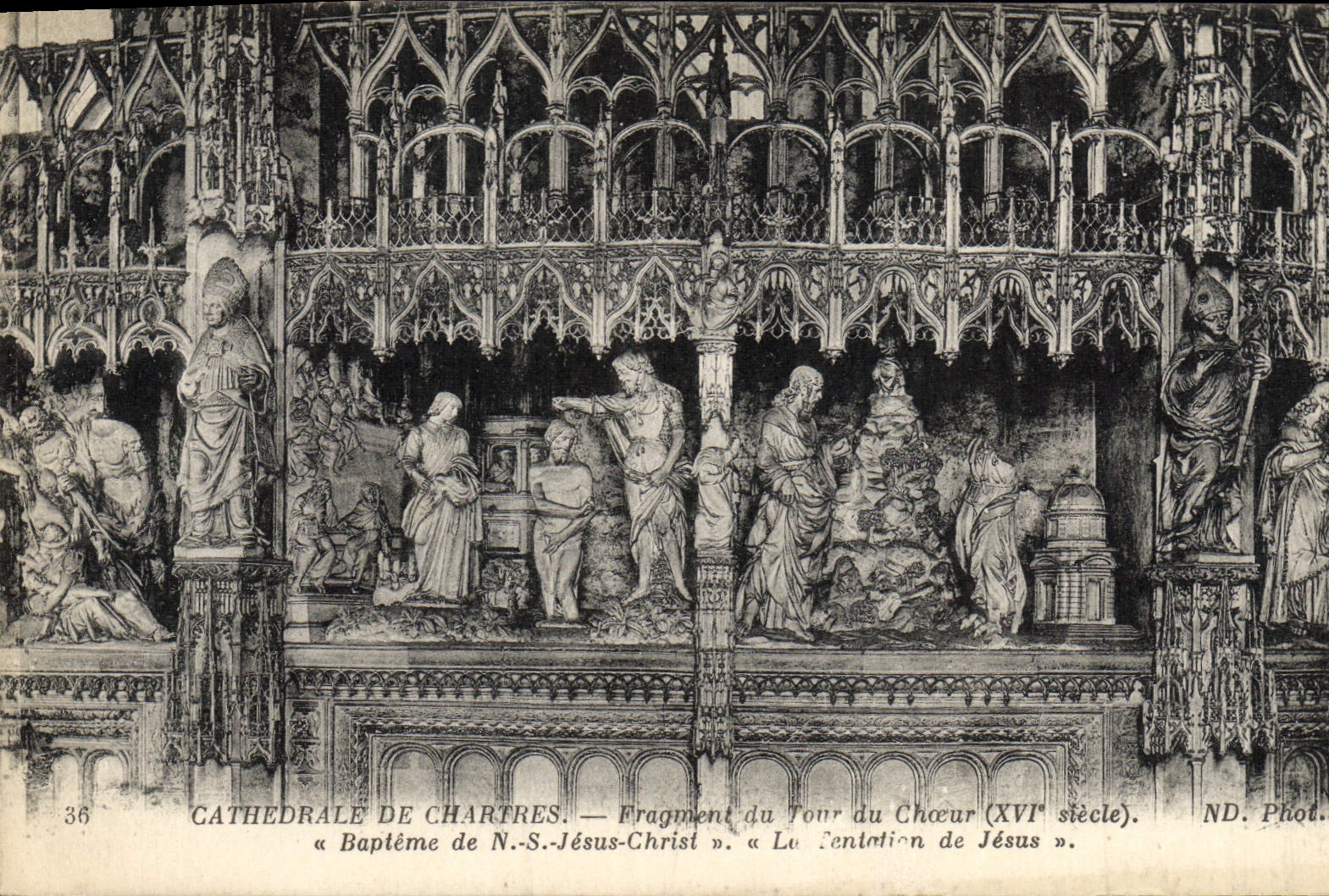 Catedral de la POSTAL de la VENDIMIA del fragmento de Chartres del bautismo del estribillo de la vuelta del Jesucristo del NS la tentación de Jesús