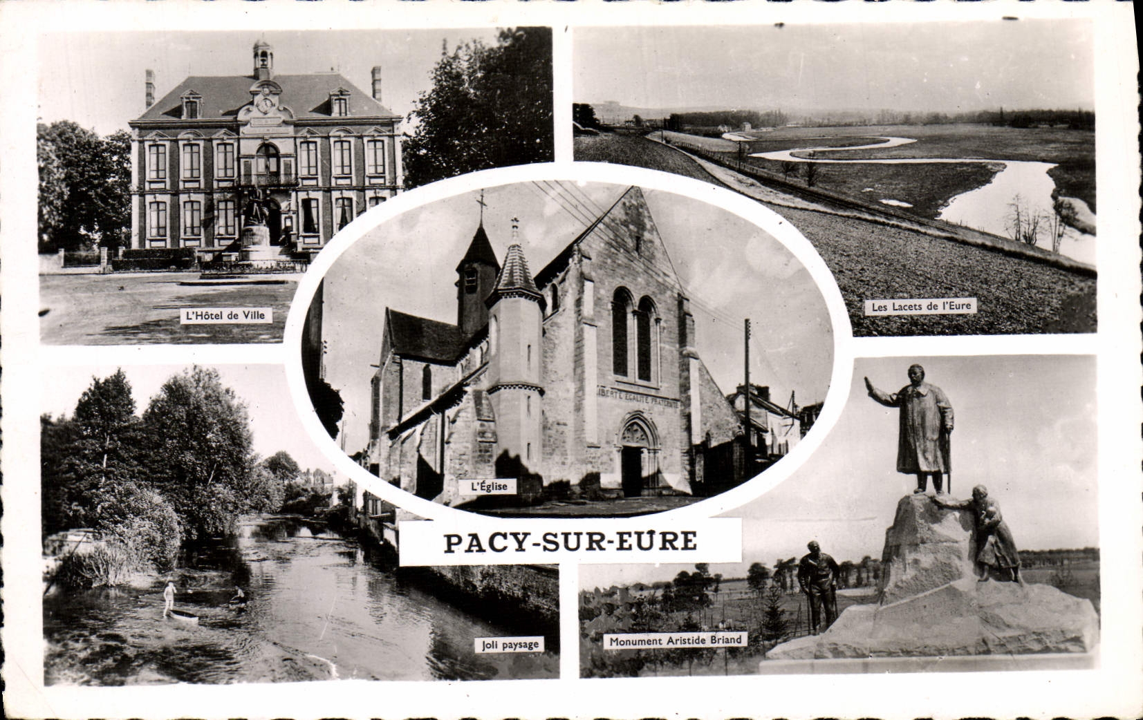 MODERN CARD Pacy On the Eure the town hall laces of the Eure Monument Aristide Briand
