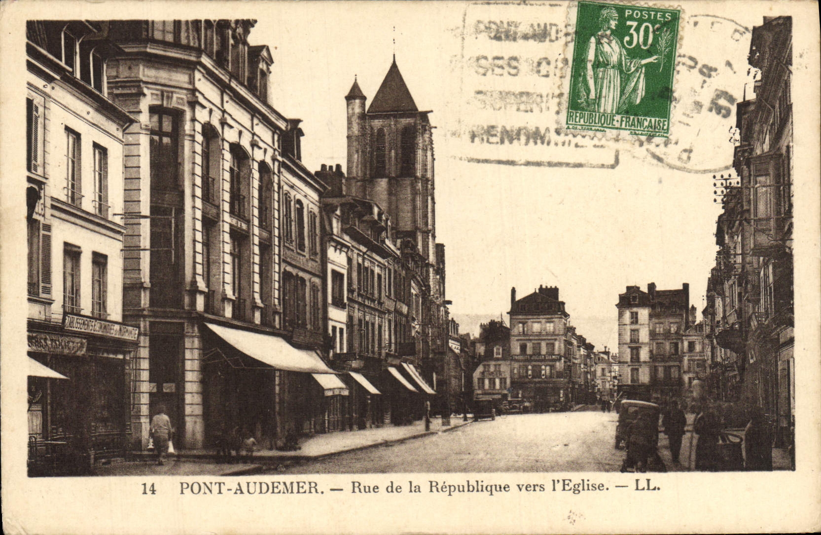 VINTAGE POSTCARD Bridge Audemer Street Of the Republic Towards the Church