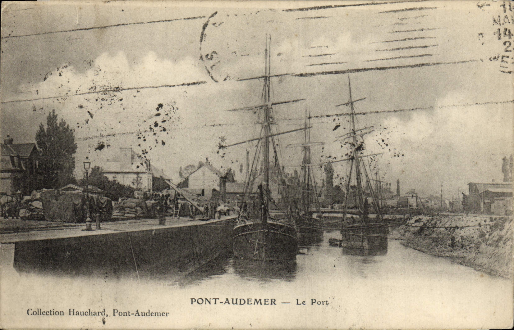 VINTAGE POSTCARD Audemer Bridge the Port Boats