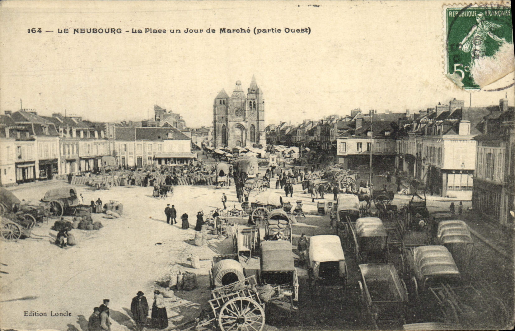 POSTAL Neubourg Plac de la VENDIMIA un día de mercado