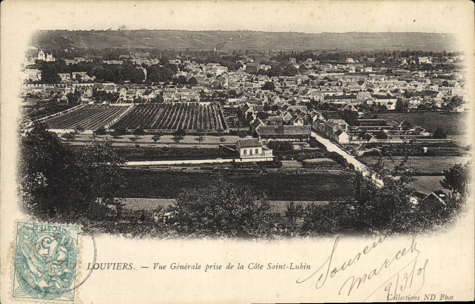 Opinión de Louviers de la POSTAL de la VENDIMIA tomada de la dimensión Lubin Saint