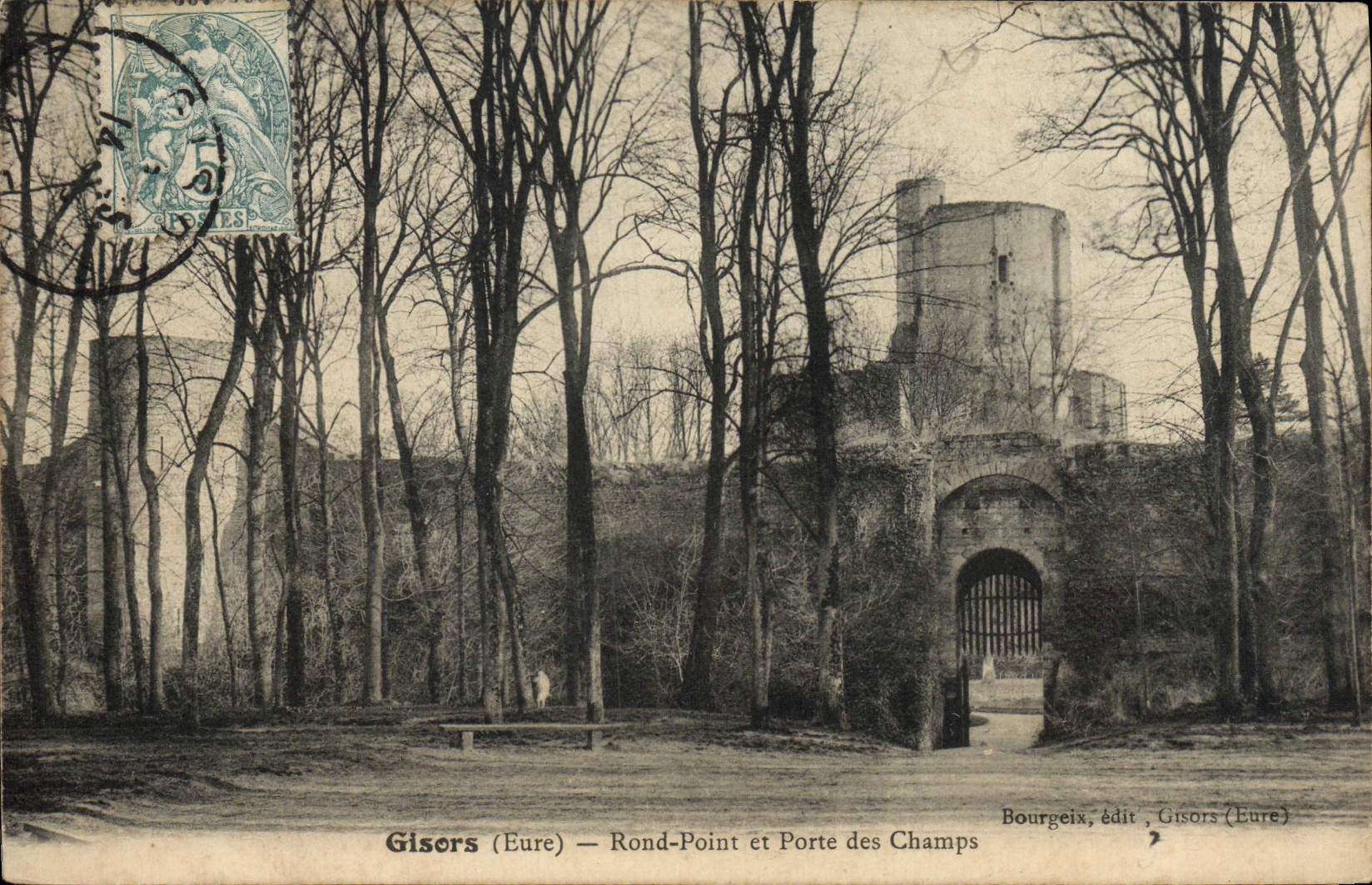 Punto de Gisors de la POSTAL de la VENDIMIA y puerta redondos de los campos