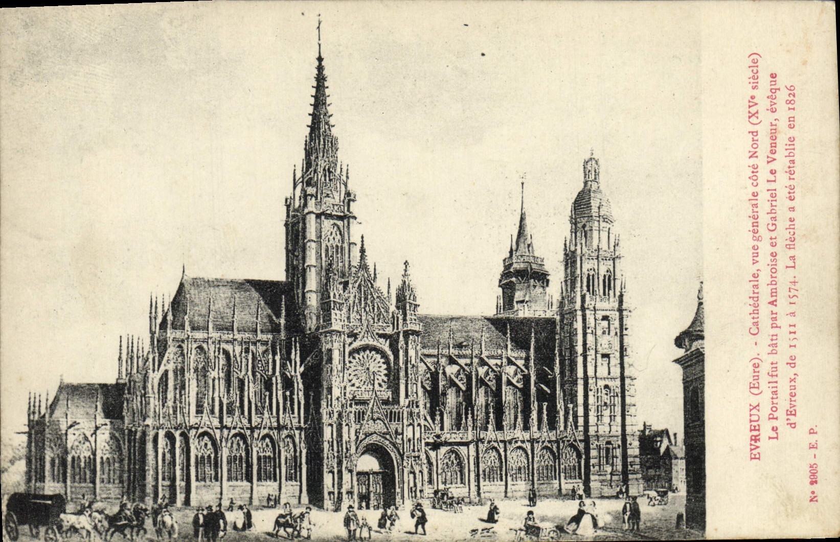 VINTAGE POSTCARD Evreux Northern Cathedral View Dimension