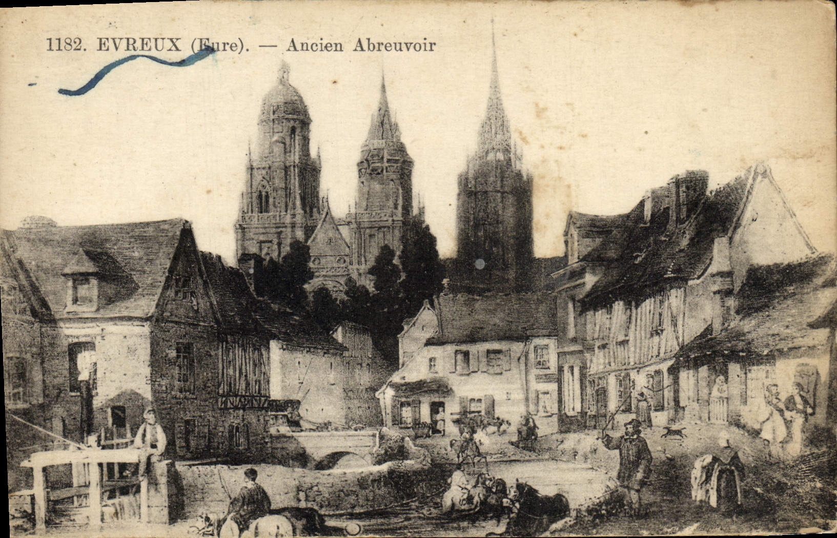 VINTAGE POSTCARD Evreux Old Feeding trough