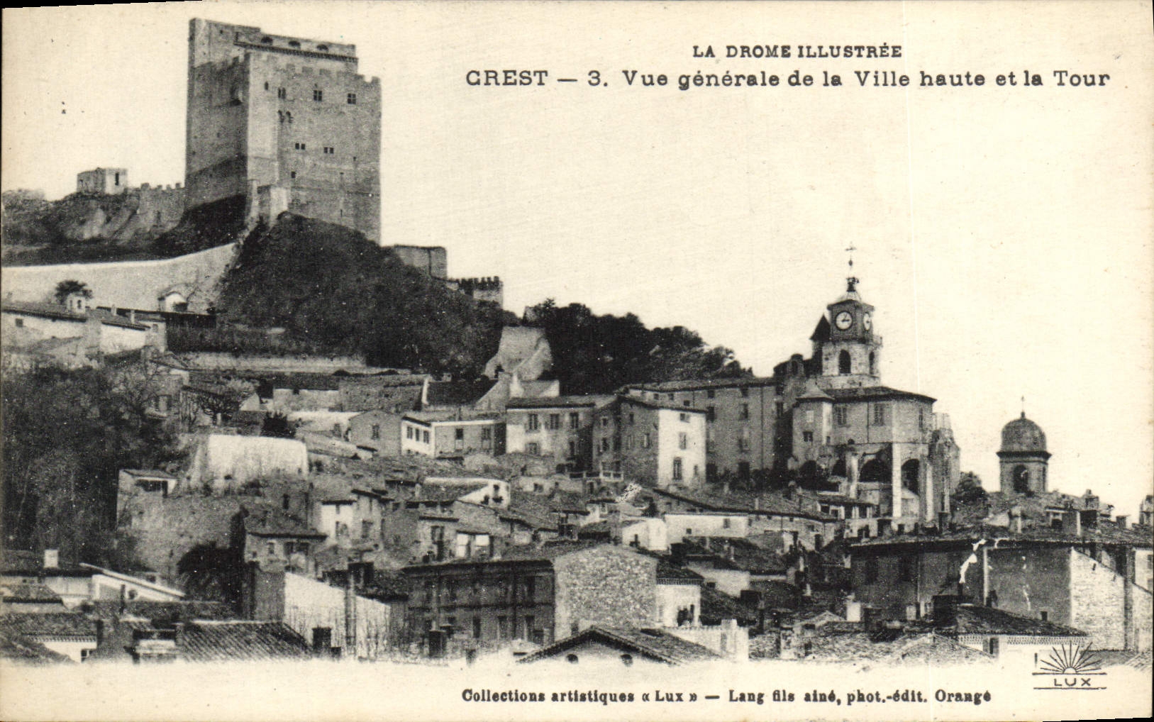 VINTAGE POSTCARD Drome Illustrated Crest View of the high City and the Tower