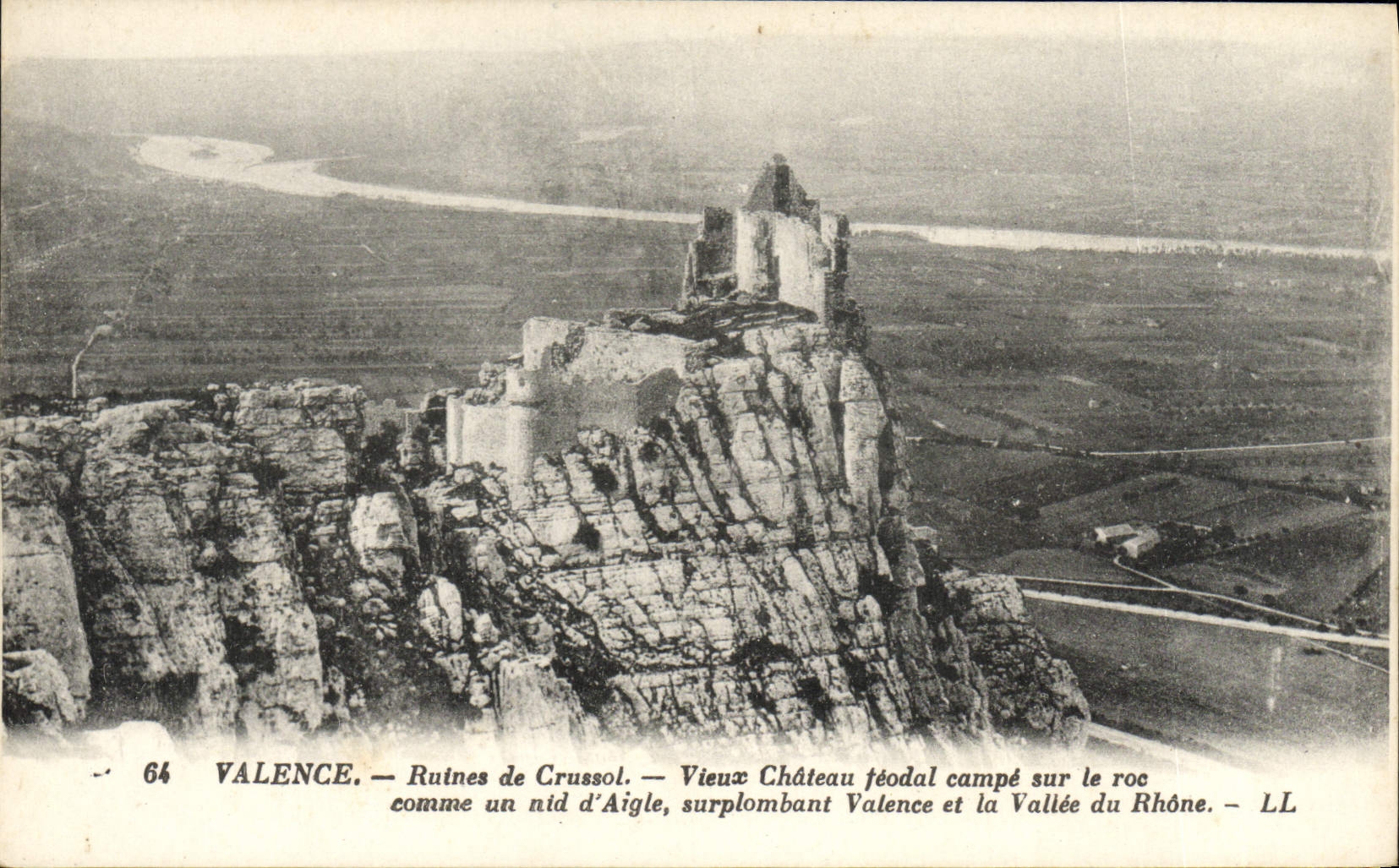 VINTAGE POSTCARD Valence Ruins of Crussol Vieux feudal Castle camps on the rock
