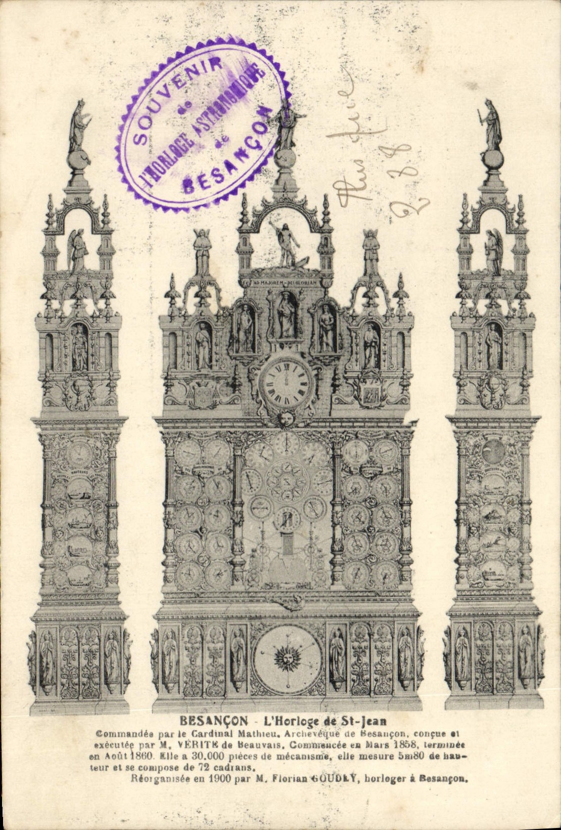 VINTAGE POSTCARD Besancon Clock of St Jean