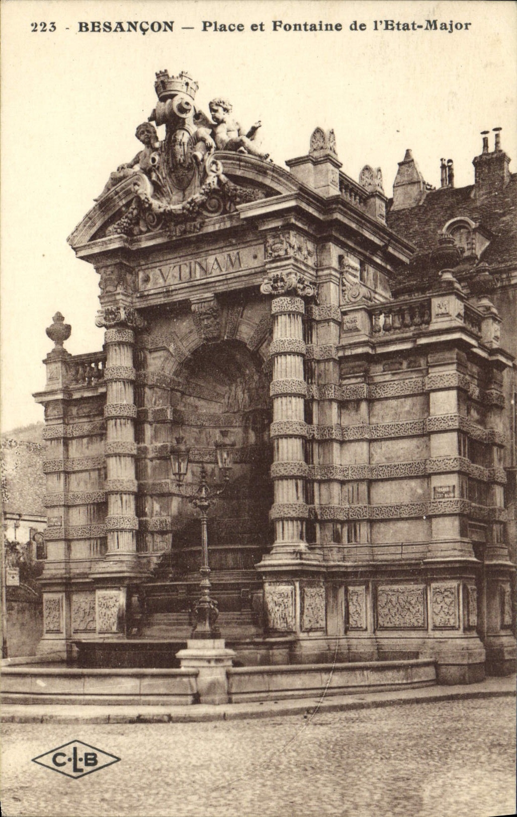 VINTAGE POSTCARD Besancon Places and Fountain of the State Major