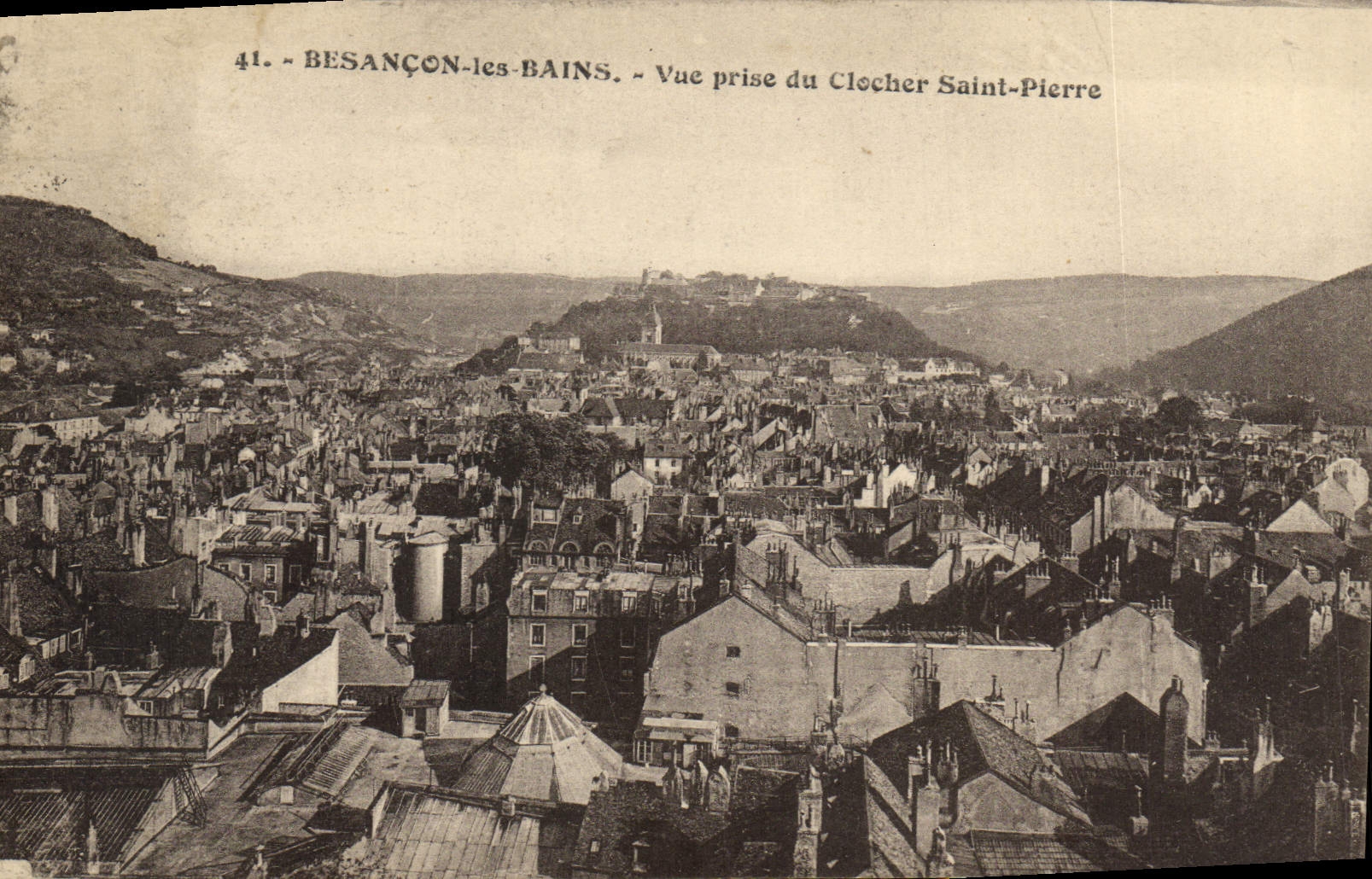 VINTAGE POSTCARD Besancon Les Bains Seen from of the Bell-tower Saint Pierre