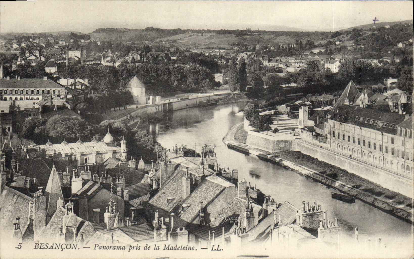 VINTAGE POSTCARD Besancon Panorama taken of the Madeleine