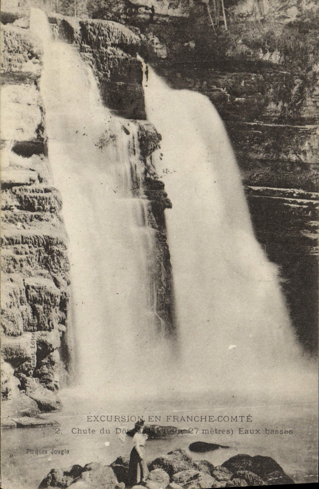 VINTAGE POSTCARD Excursion into Frank Count Chute of Doubs Eaux low