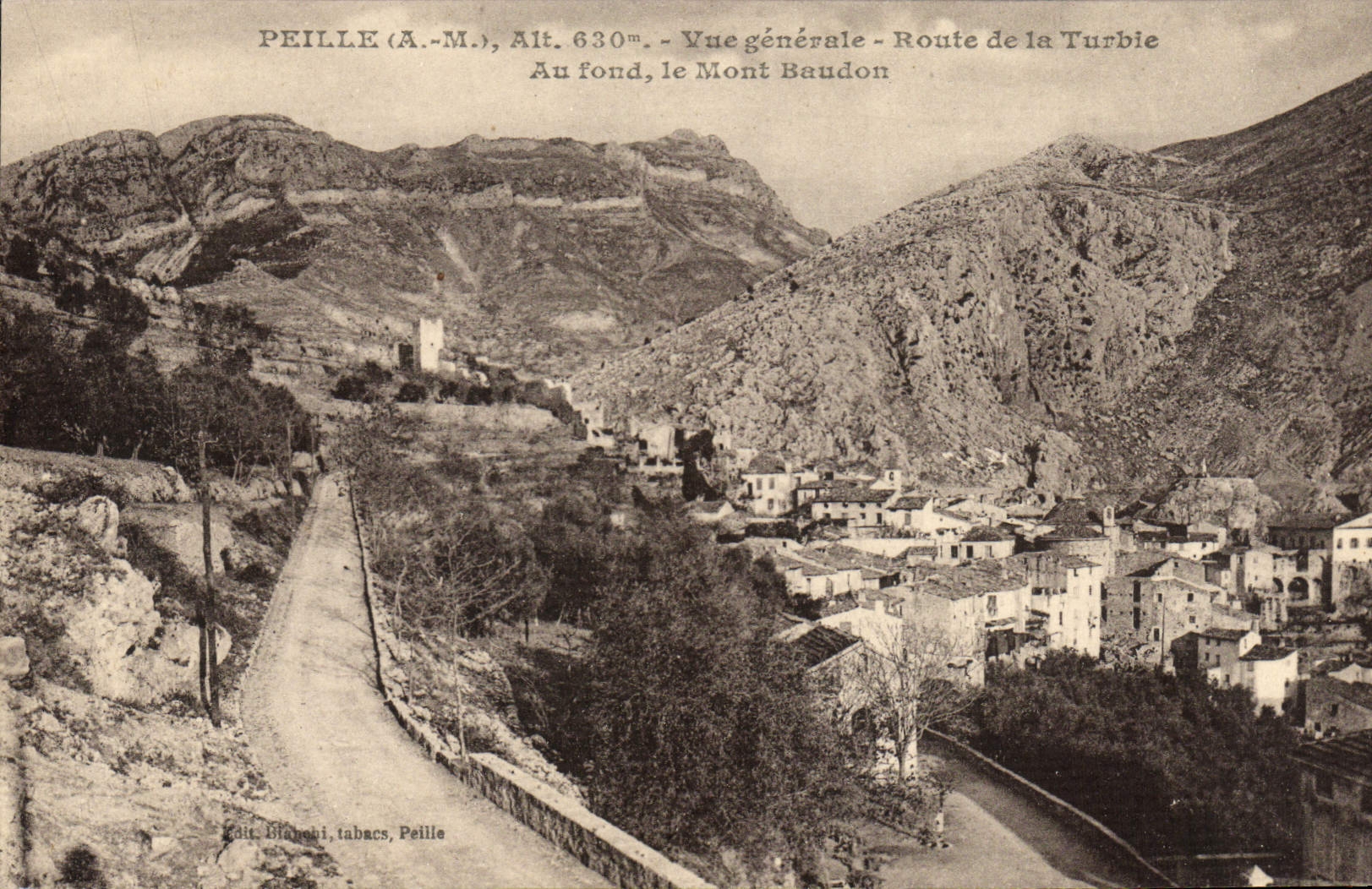 CPA Peille Vue Generale Route de la Turbie Au Fond le Mont Baudon