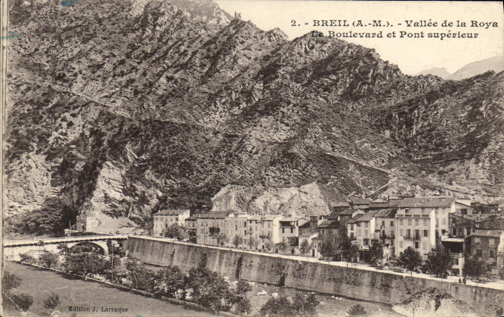 VINTAGE POSTCARD Breil Valley of Roya the Boulevard and Higher Bridge