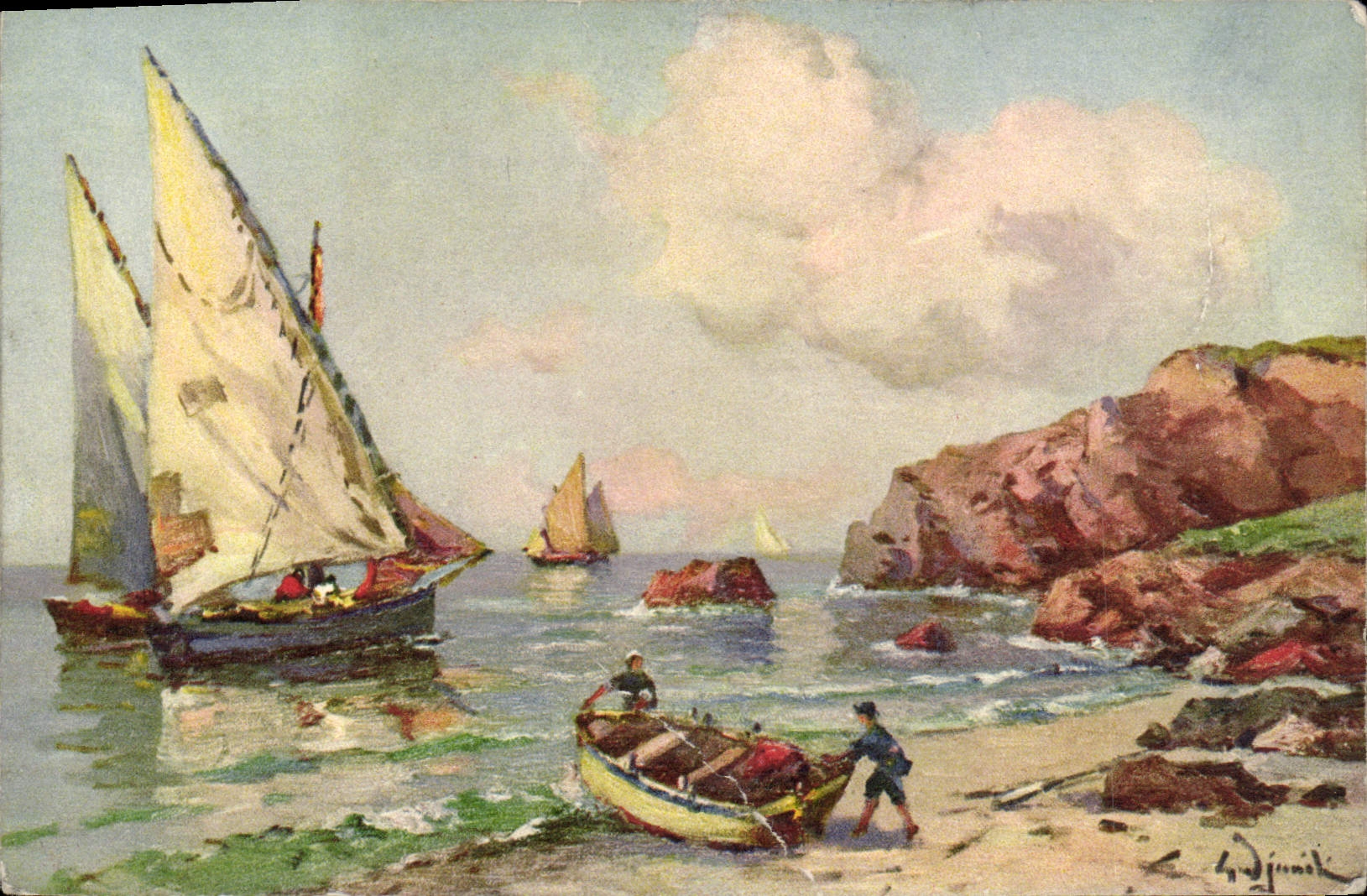 VINTAGE POSTCARD Barques of the Mediterranean Bateaux Fishes